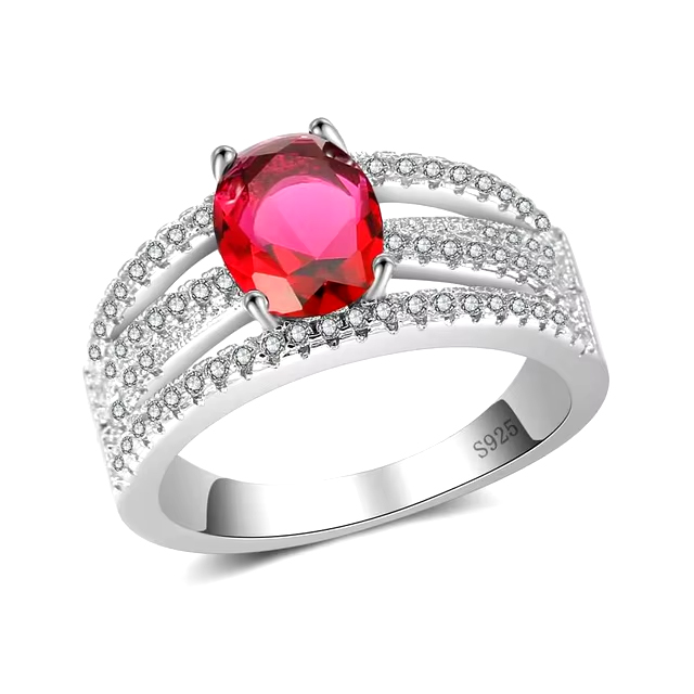 925 Sterling Silver Beautiful Red Stone Ring