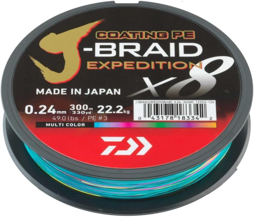 DAIWA J-Braid Expedition X8E, 0,28mm, 26,4kg/58,3lbs, 3000m, Multi-Color/Mehrfarbig, Geflochtene Angelschnur, 12552-328