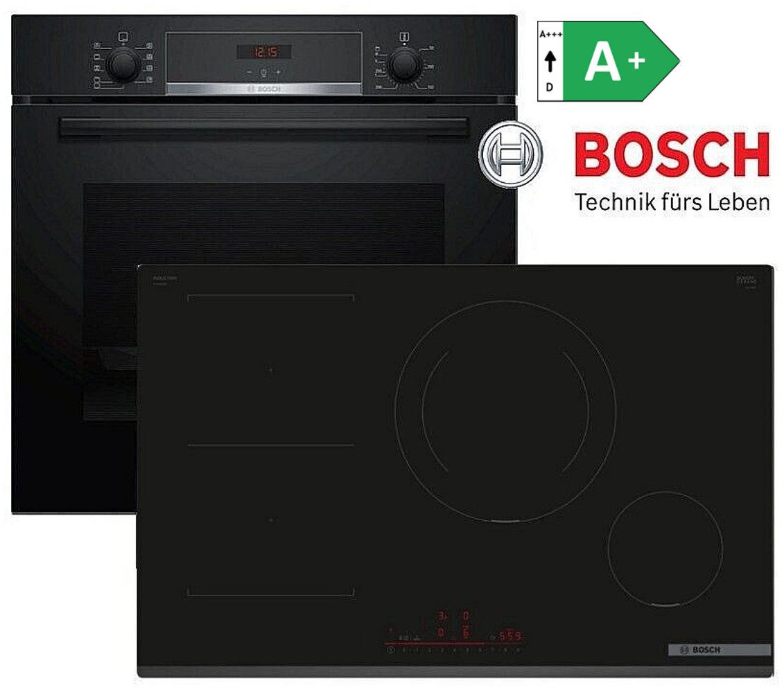 Induktions Herd-Set Kochfeld Serie 6 Autark Herdset Backofen Schwarz + Kochfeld Induktion 80cm