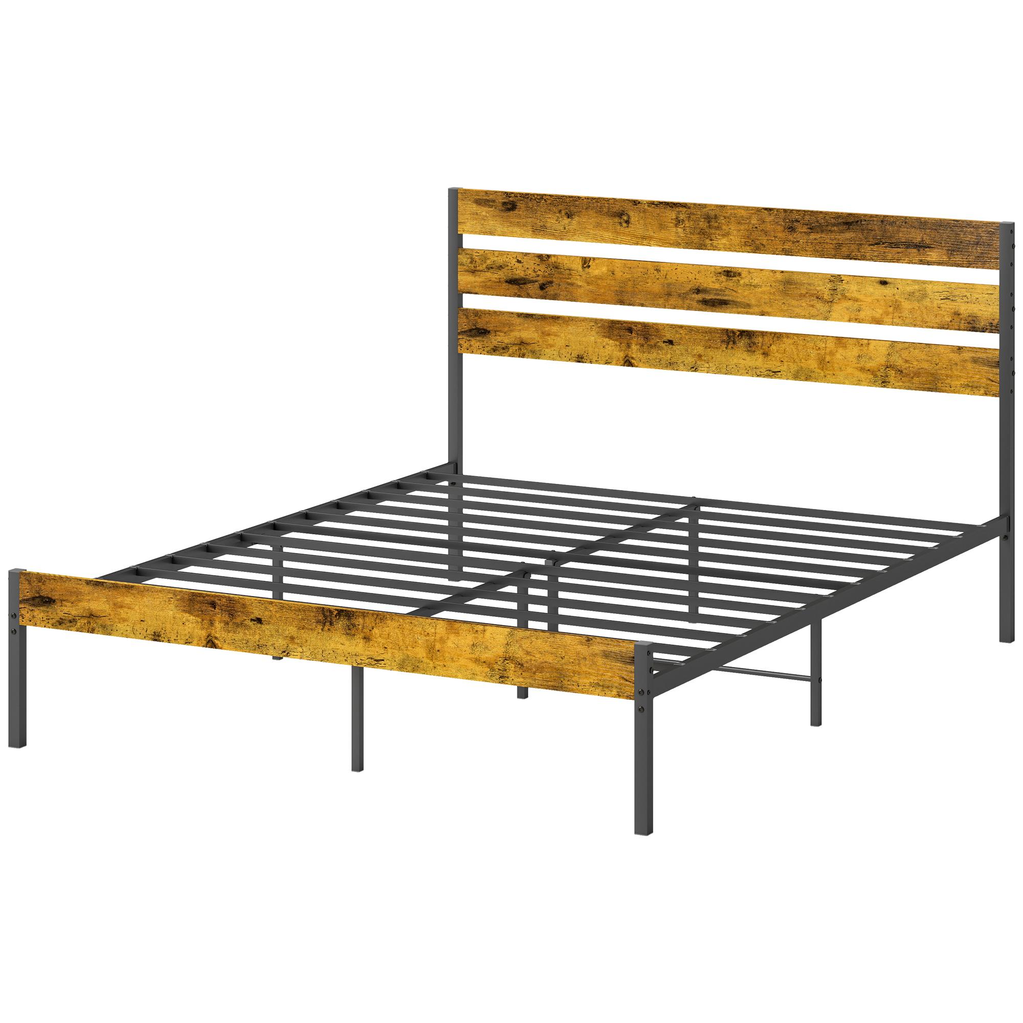 HOMCOM Doppelbettgestell aus Stahl mit Lattenrost und Kopfteil für Matratze 160 x 200 cm, Industriestil
