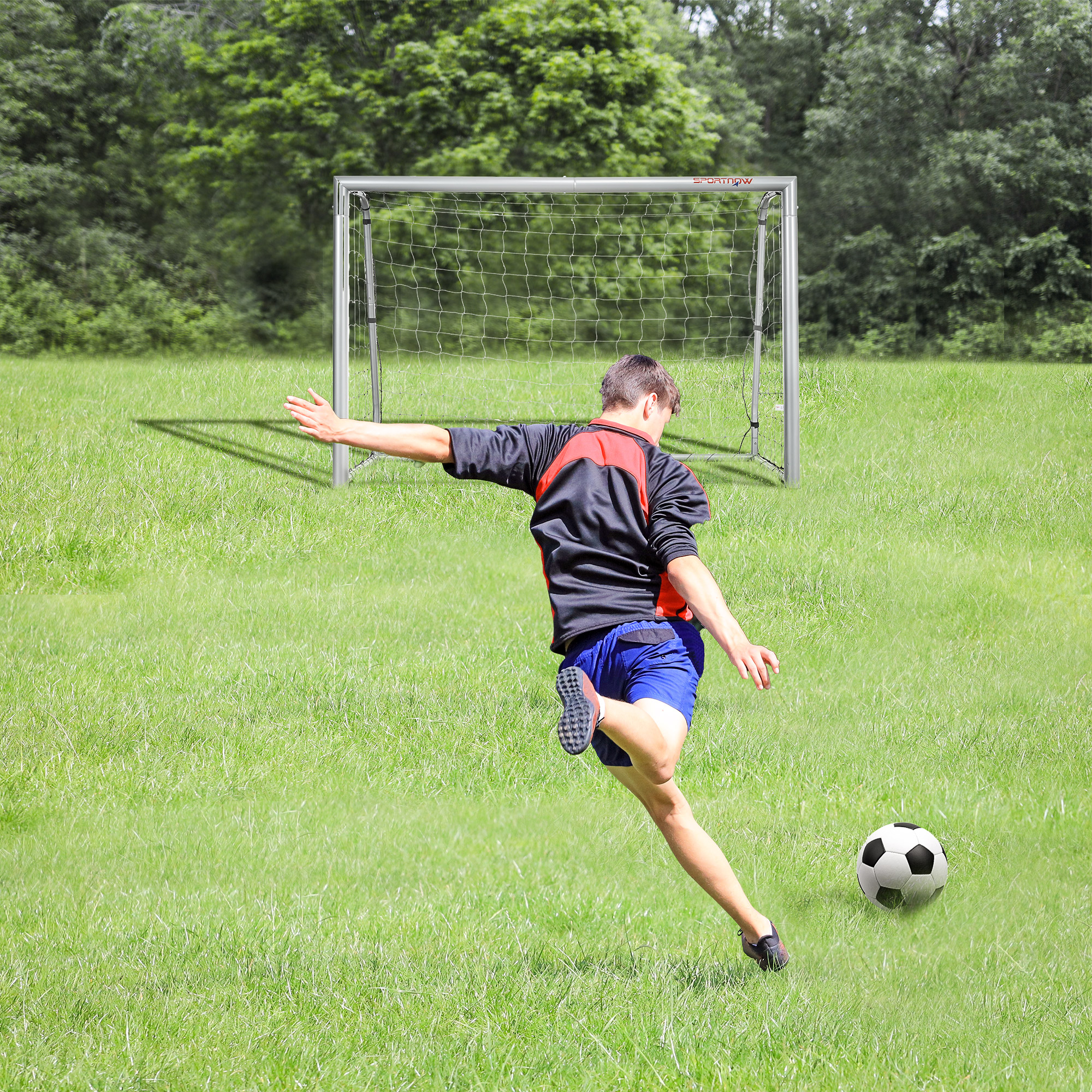 SPORTNOW Graues Fußballtor 180x120x60 cm mit Schrauben und Heringen, aus PE und Metall