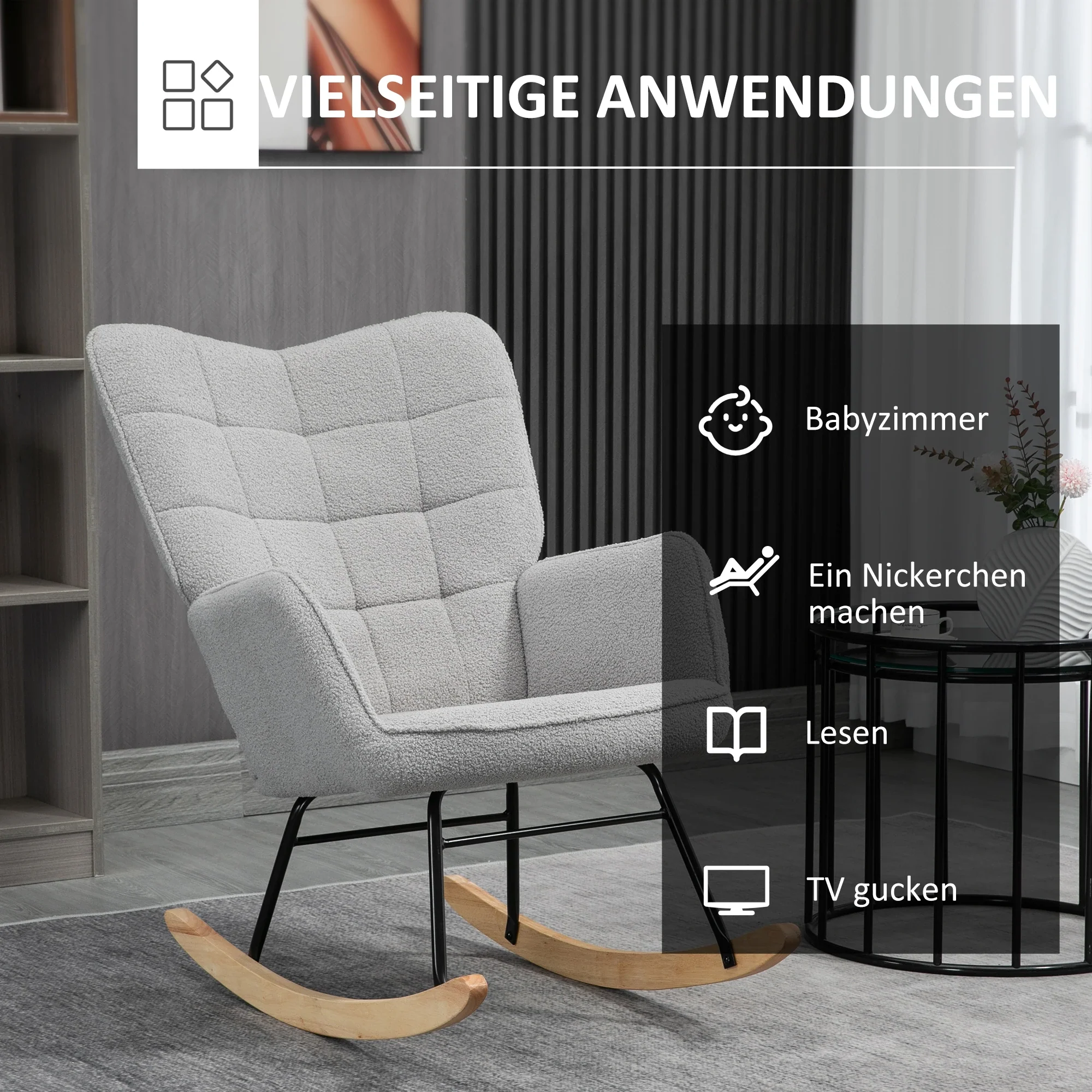 HOMCOM Schaukelstuhl Wohnzimmer Schwingsessel elegant gemütlich