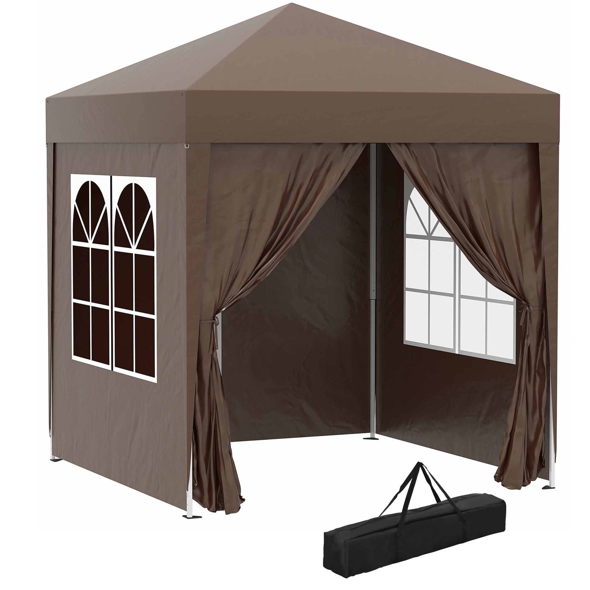 Outsunny Faltpavillon, Bierzelt, 4 abnehmbare Seitenwände, 2 Fenster, Metallrahmen, 2 x 2m, Braun
