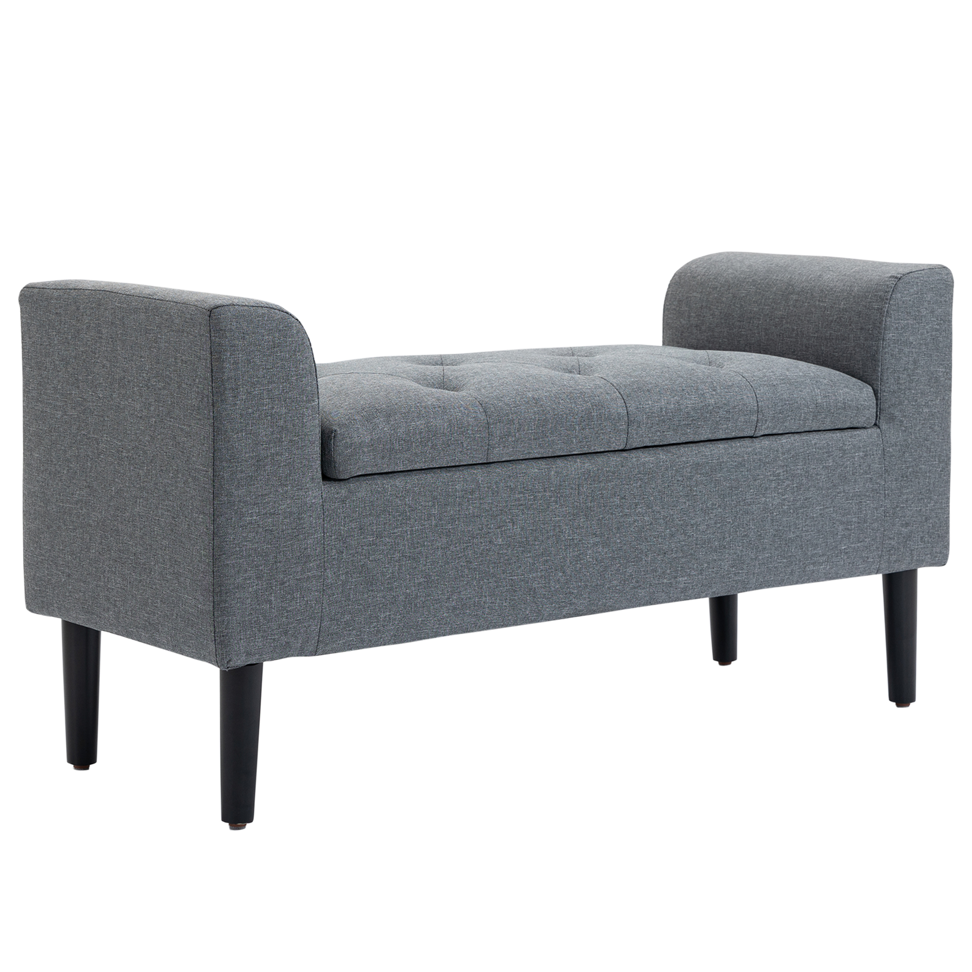 HOMCOM Sitzbank mit Stauraum, Polsterbank, belastbar bis 130 kg, Leinenoptik, Kautschukholz, 116 x 44 x 58 cm, Hellgrau