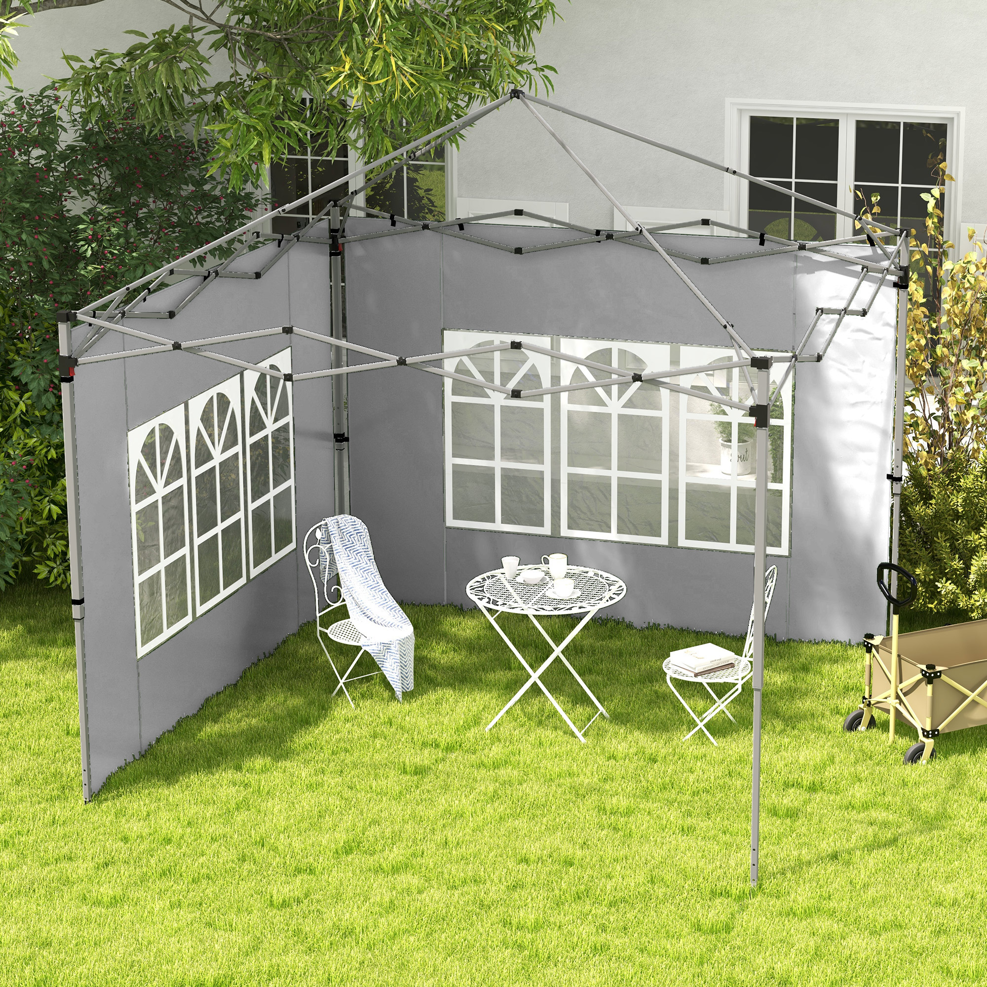 Outsunny Set mit 2 Seitenwänden für 3 x 3 m/3 x 4 m Pavillon mit Fenster 295 x 195 cm Hellgrau