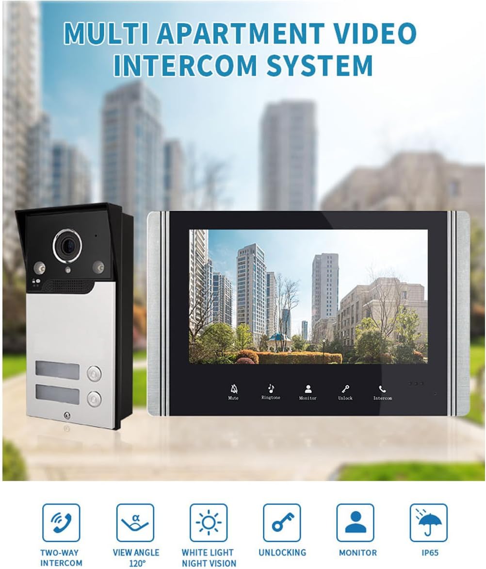 Videocitofono Cablato A 2 Unità Campanello, Videocitofono Collegato A 4 Fili Dotato Di Schermo LCD TFT 7 