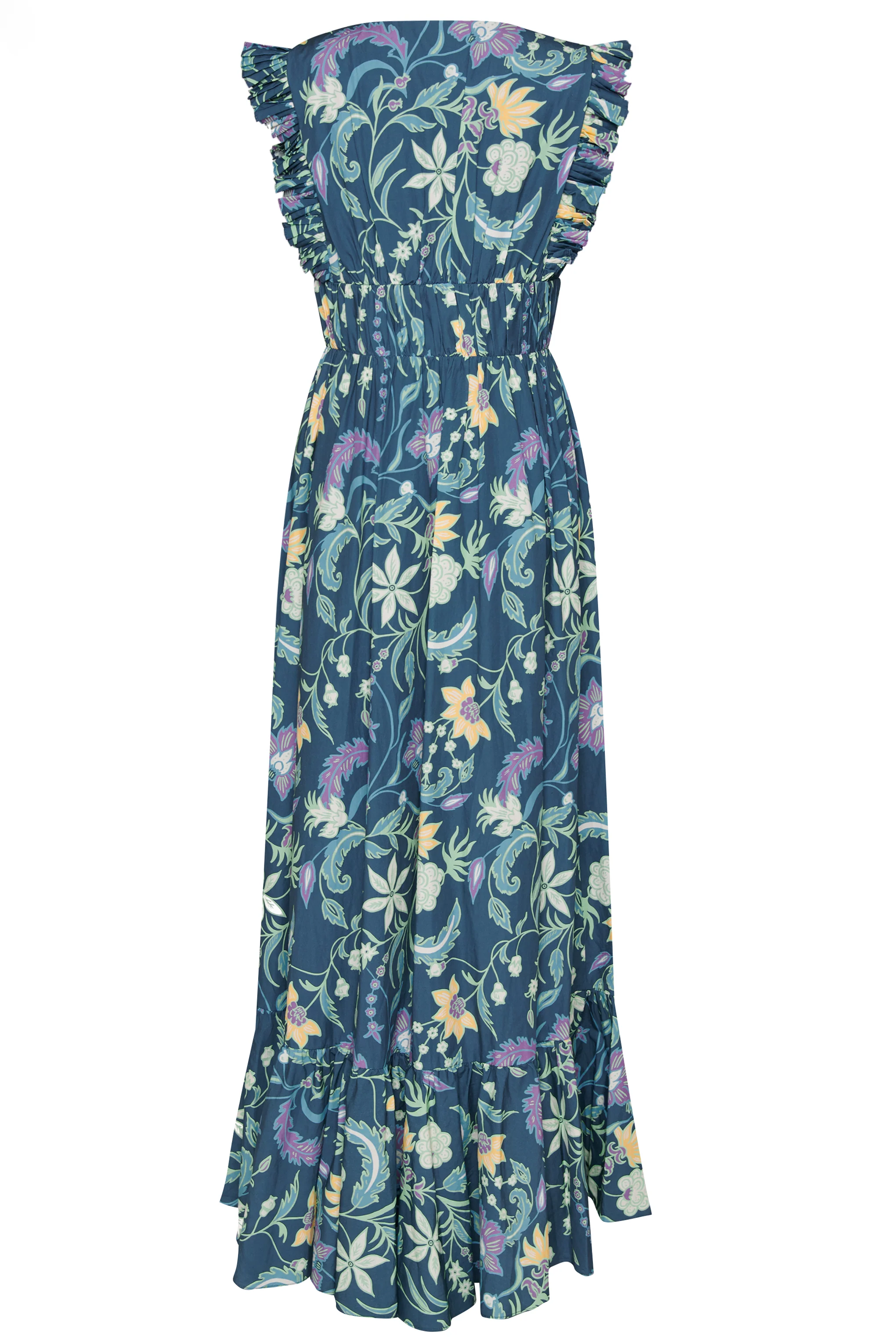 Petrol Blue Folk Floral Maxi Dress