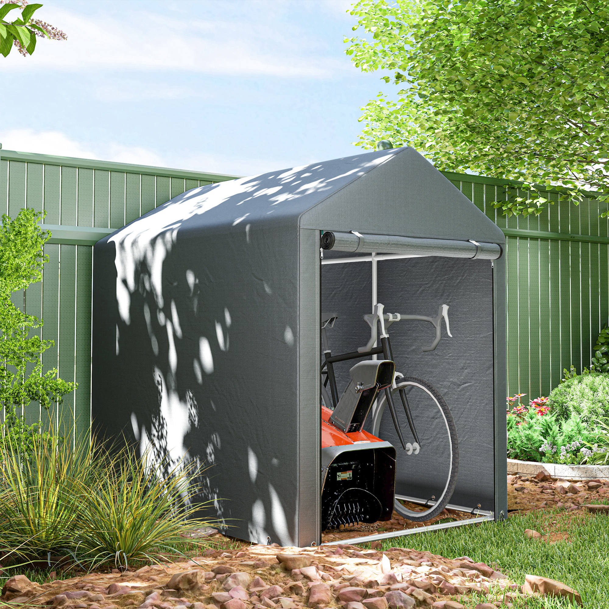 Outsunny Gartenschuppen, Lagerzelt, robust & wetterfest, Stahlrahmen, 1,2x1,8x1,6m, Dunkelgrau