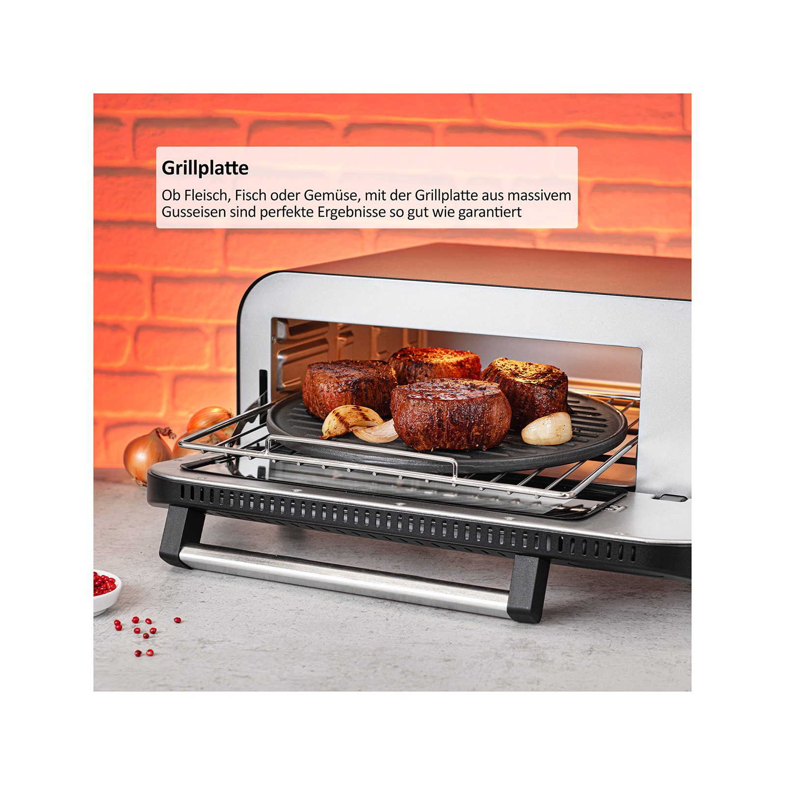 Pizzaofen Genius Chef Pizzaofen Gusseisen Grillplatte, bis zu 400°C