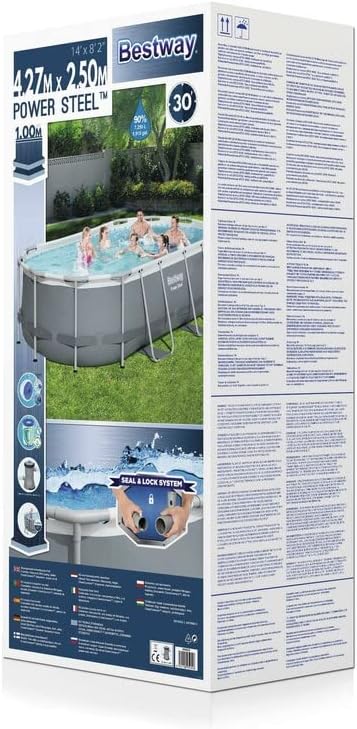 Bestway Power Steel Frame Pool Set, oval, grau, 424 x 250 x 100 cm