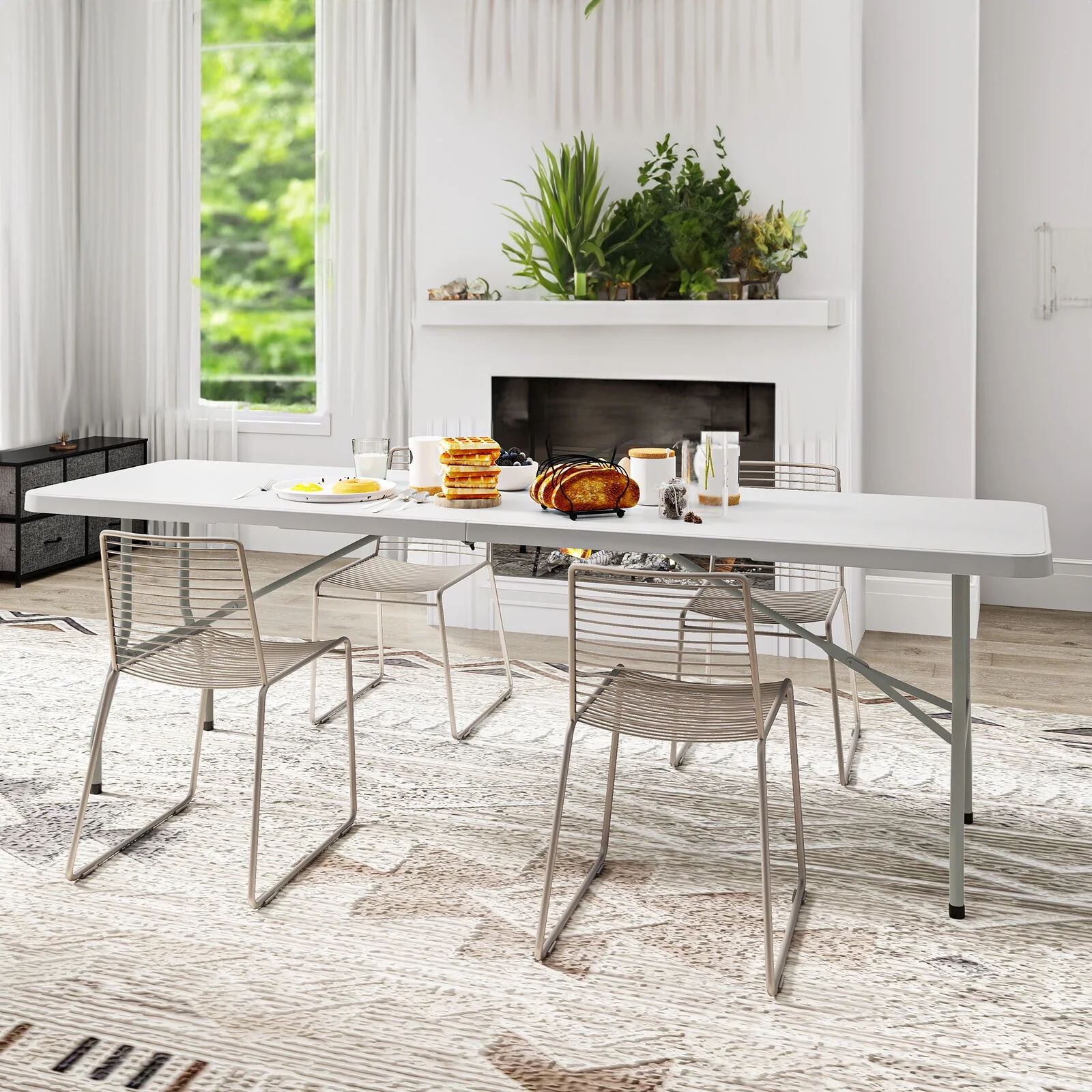 DEXS 8ft Portable Outdoor Table, Folding Design for Easy Storage and Transport,Plastic Material,Perfect for Picnic, Party, Camp Dining,Also Suitable for Indoor Use, Sturdy and Spacious Tabletop Black