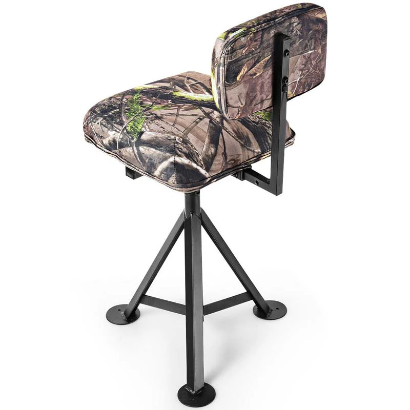 360° Camo Swivel Hunting Chair for Outdoor Activities, Height Adjustable Tripod Blind Stool Chair with Detachable Backrest, Padded seat