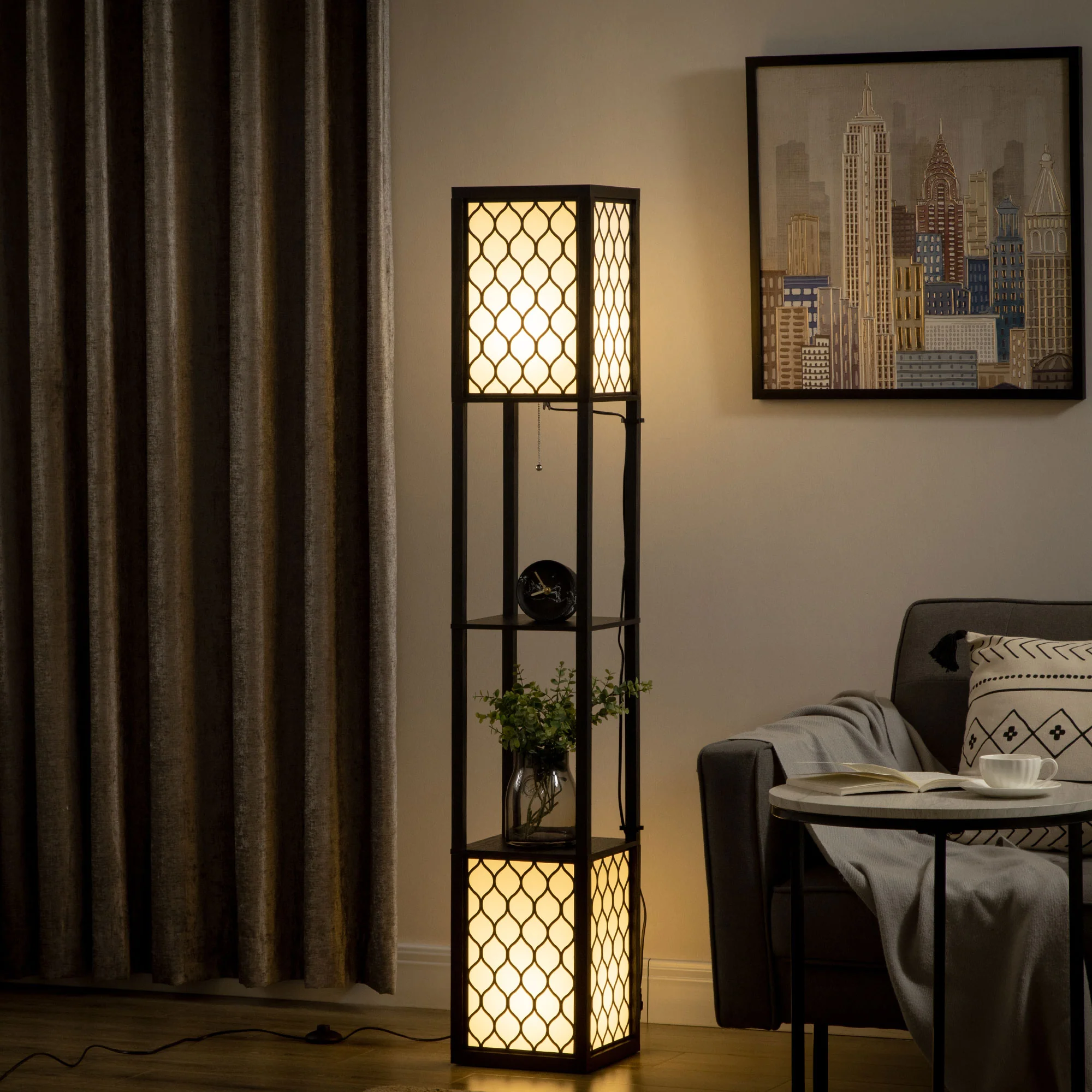 HOMCOM Stehlampe mit 2 Ablagen Regal Standlampe