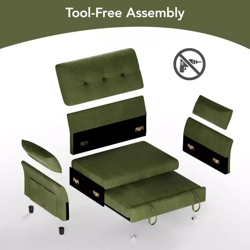Chenille Sleeper Sofa Bed, Convertible Couch with Pull-Out Bed for Living Room