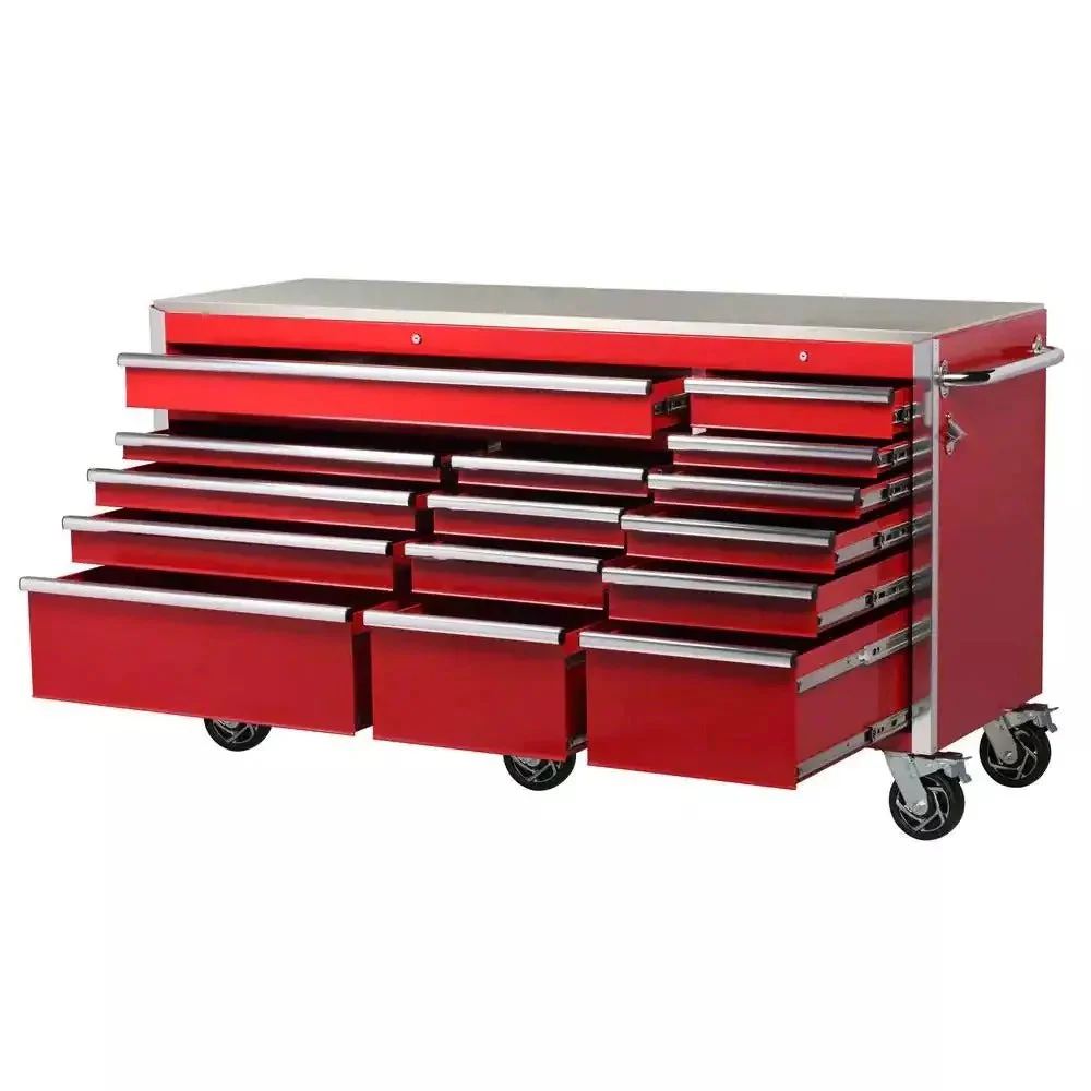 Heavy-Duty 72 in. W x 24 in. D 15-Drawer Tool Chest  Stainless Steel Top and Dual Locks Mobile Workbench