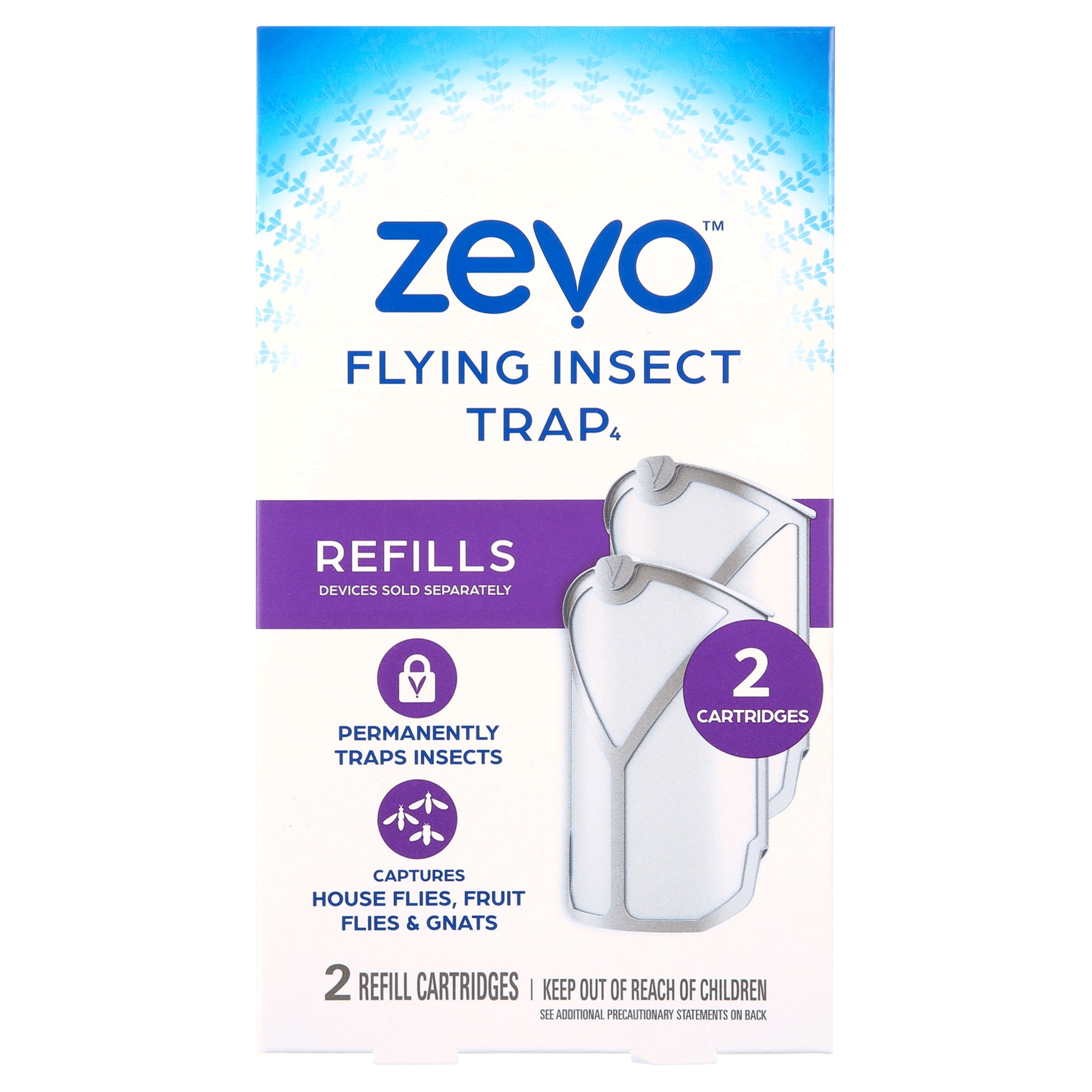 Zevo Flying Insect Trap Refill Kit &ndash; Safe, Chemical Free, 24 Hour Protection, Includes 2 Cartridges, Blue & UV Light, Odorless, For Home Use