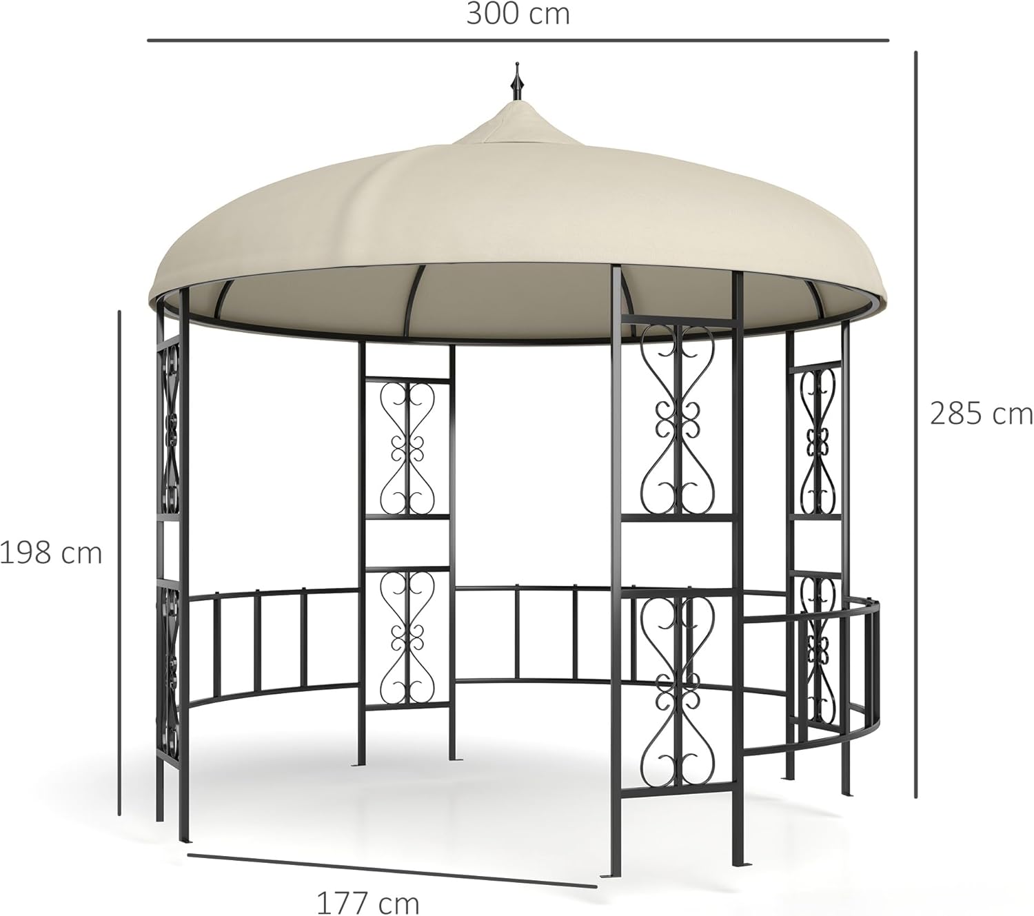 Outsunny Round Garden Gazebo Diameter 3 m, Outdoor Gazebo with Curtains and Air Vents in Metal and Polyester, Beige