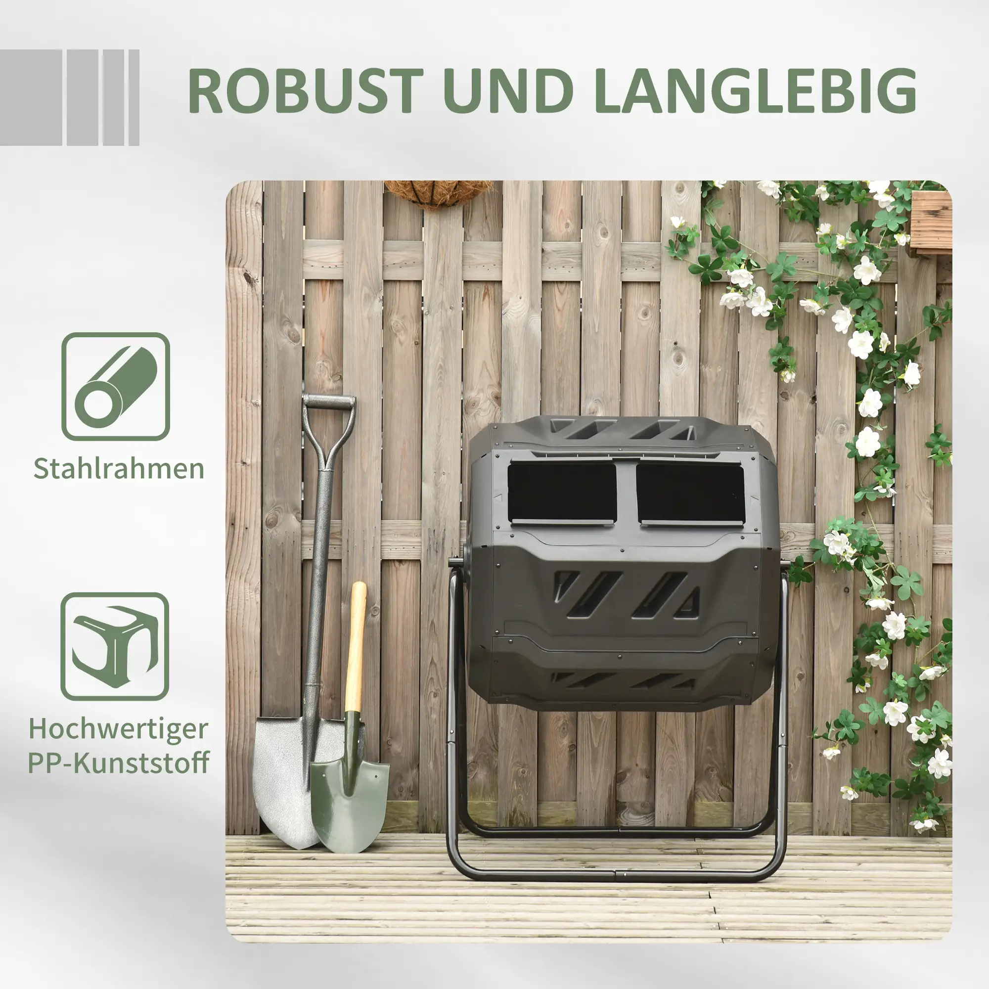 Outsunny Trommelcomposter met 2 kamers 360�� draaibaar