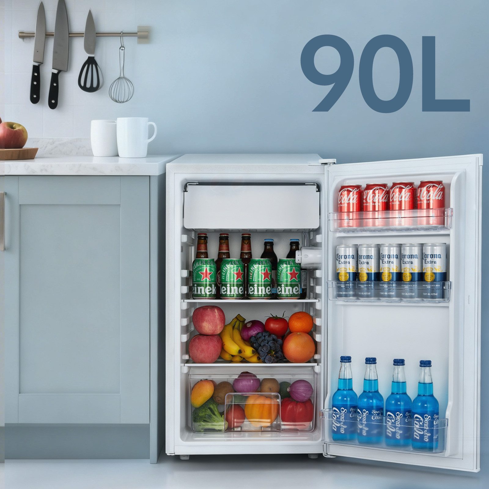 Kühlschrank 90L, Kühl- und Gefrierfunktion, Gemüseschublade, 7 Einstellstufen BC-90