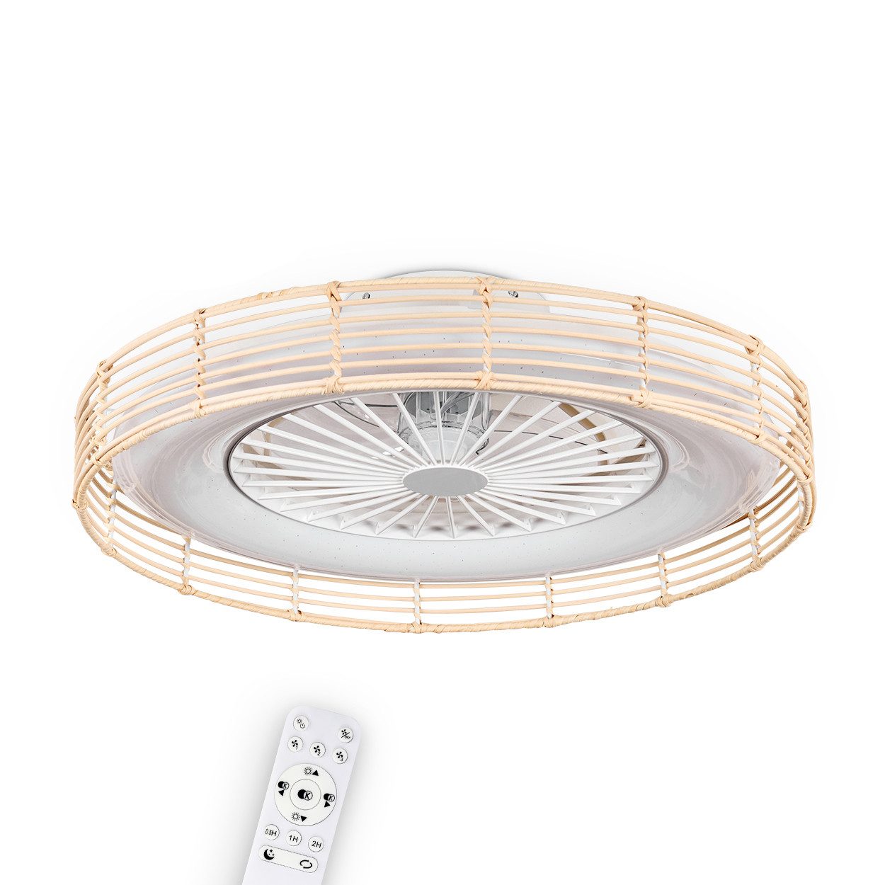 Deckenventilator Ventilator aus Kunststoff/Rattan in Weiß/Natur/Glitzereffekt, Ø 55cm