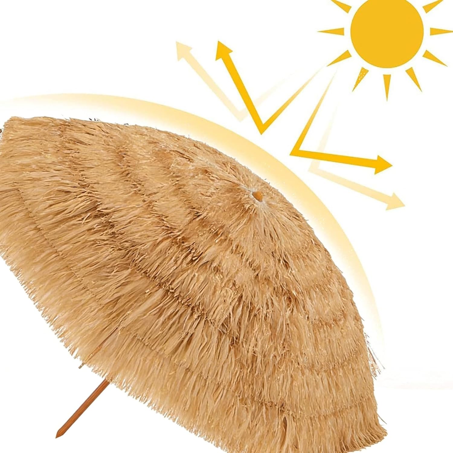 Hula-Strohschirm In Natürlicher Farbe, Tischschirm for Den Außenbereich, Markt- Und Hofschirm, Stabile Rippen, for Strand, Terrasse, Pool, Hinterhof Und Garten(1.8m/5.9ft)