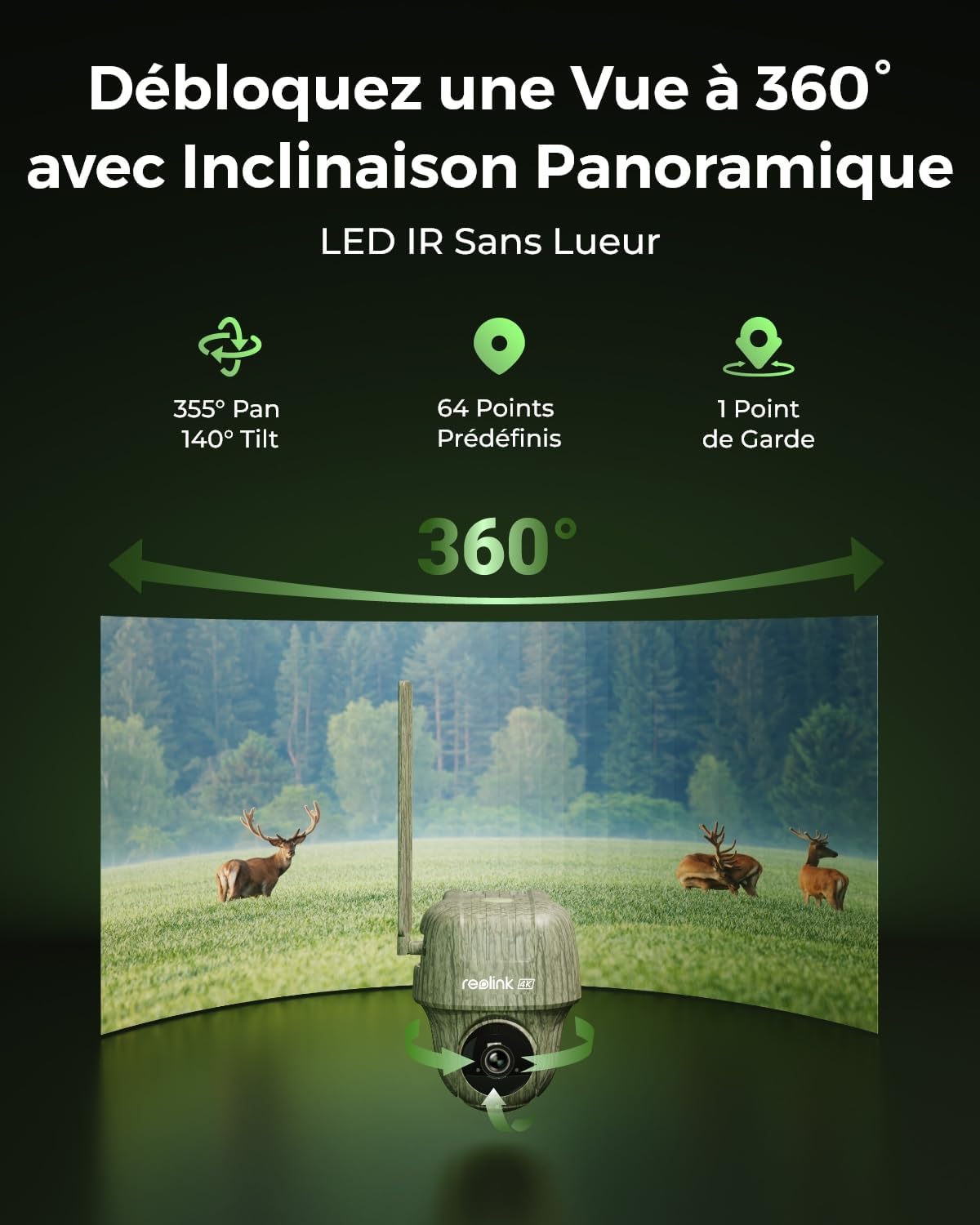 Reolink 4K Telecamera 4G Sim da Esterno Senza Fili con Batteria, 360° PTZ Fototrappola Infrarossi Invisibili, Audio a 2 Vie, Riconoscimento degli Animali, Accesso Remoto, Go Ranger PT+Pannello Solare