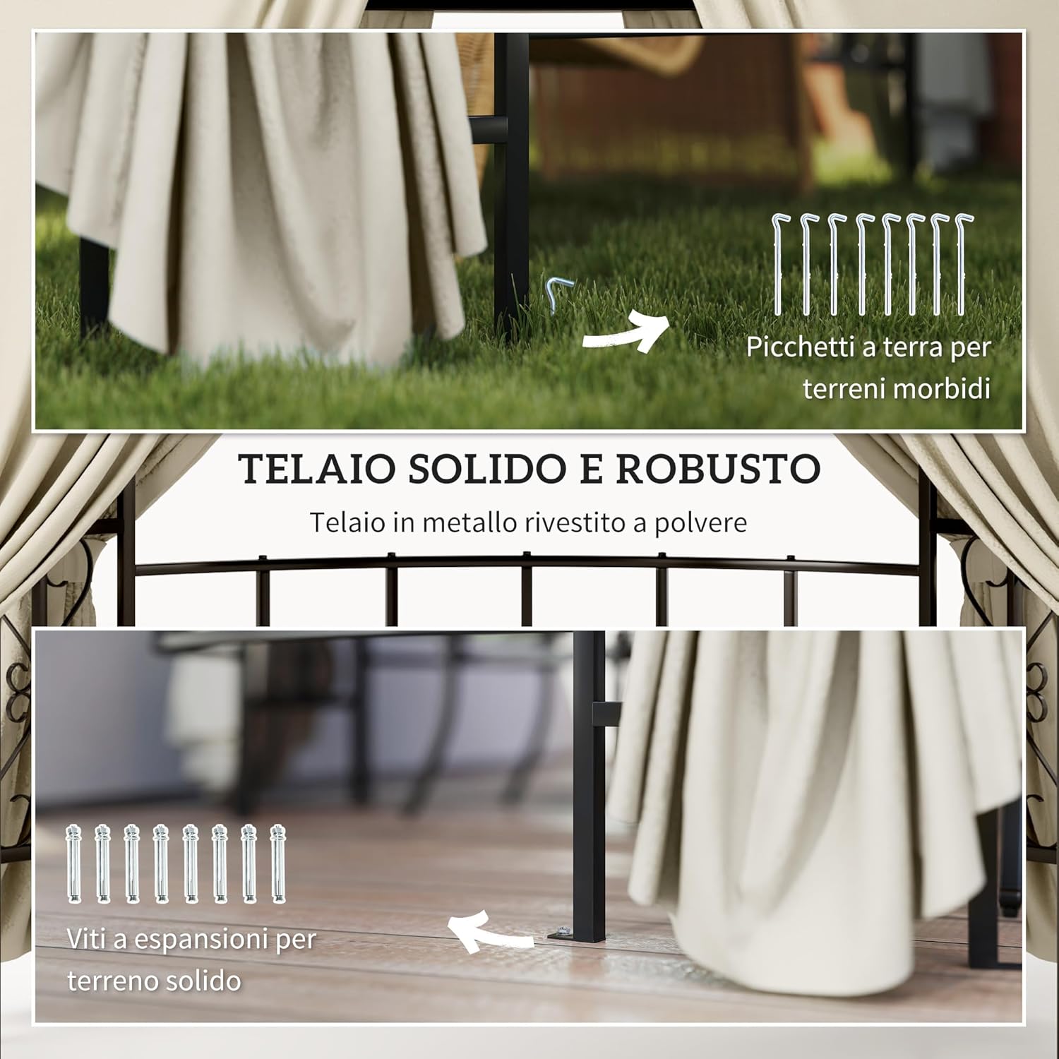 Outsunny Round Garden Gazebo Diameter 3 m, Outdoor Gazebo with Curtains and Air Vents in Metal and Polyester, Beige