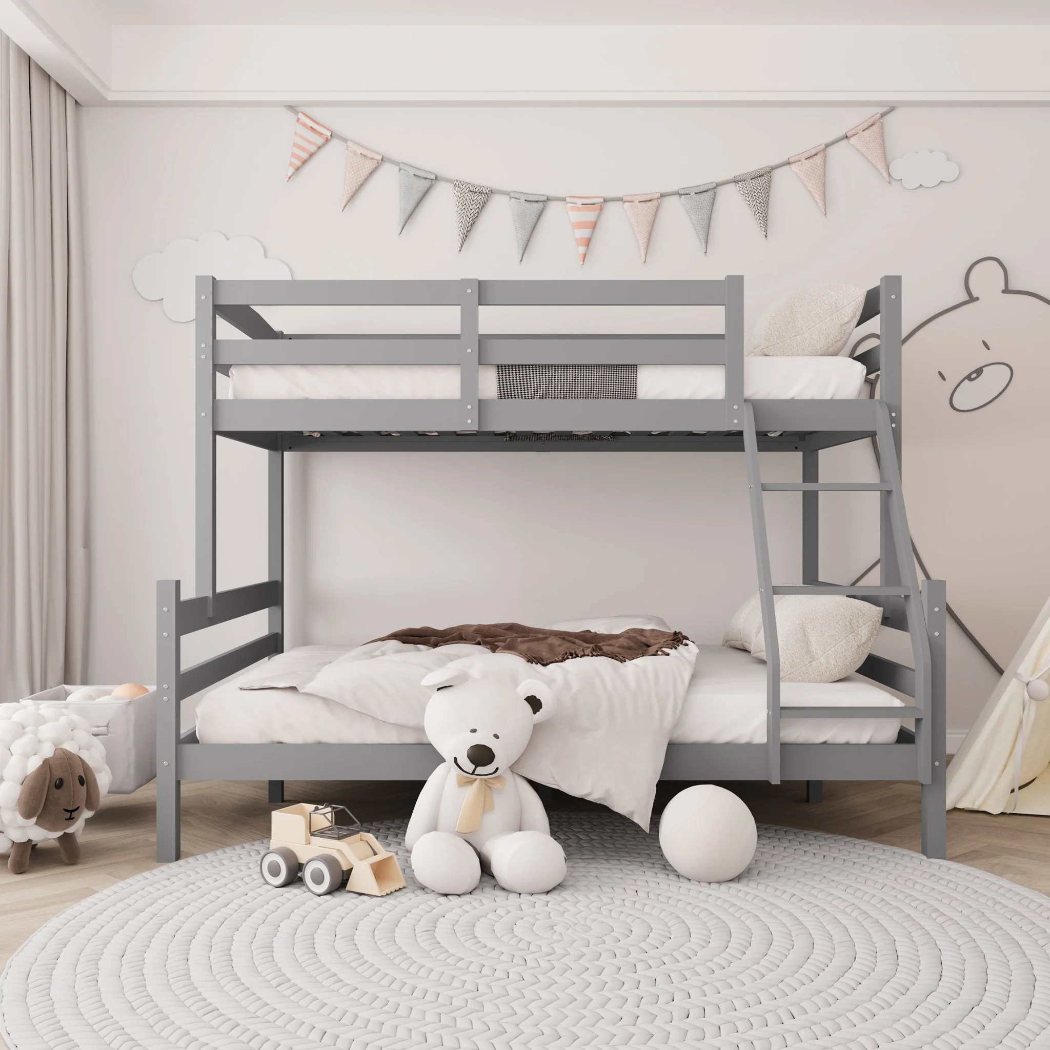 2025 Massief Houten Stapelbed: Twee Bedden (Twin Over Full) met Opberg Lades | Ruimtebesparende Kinderbed van Grenen