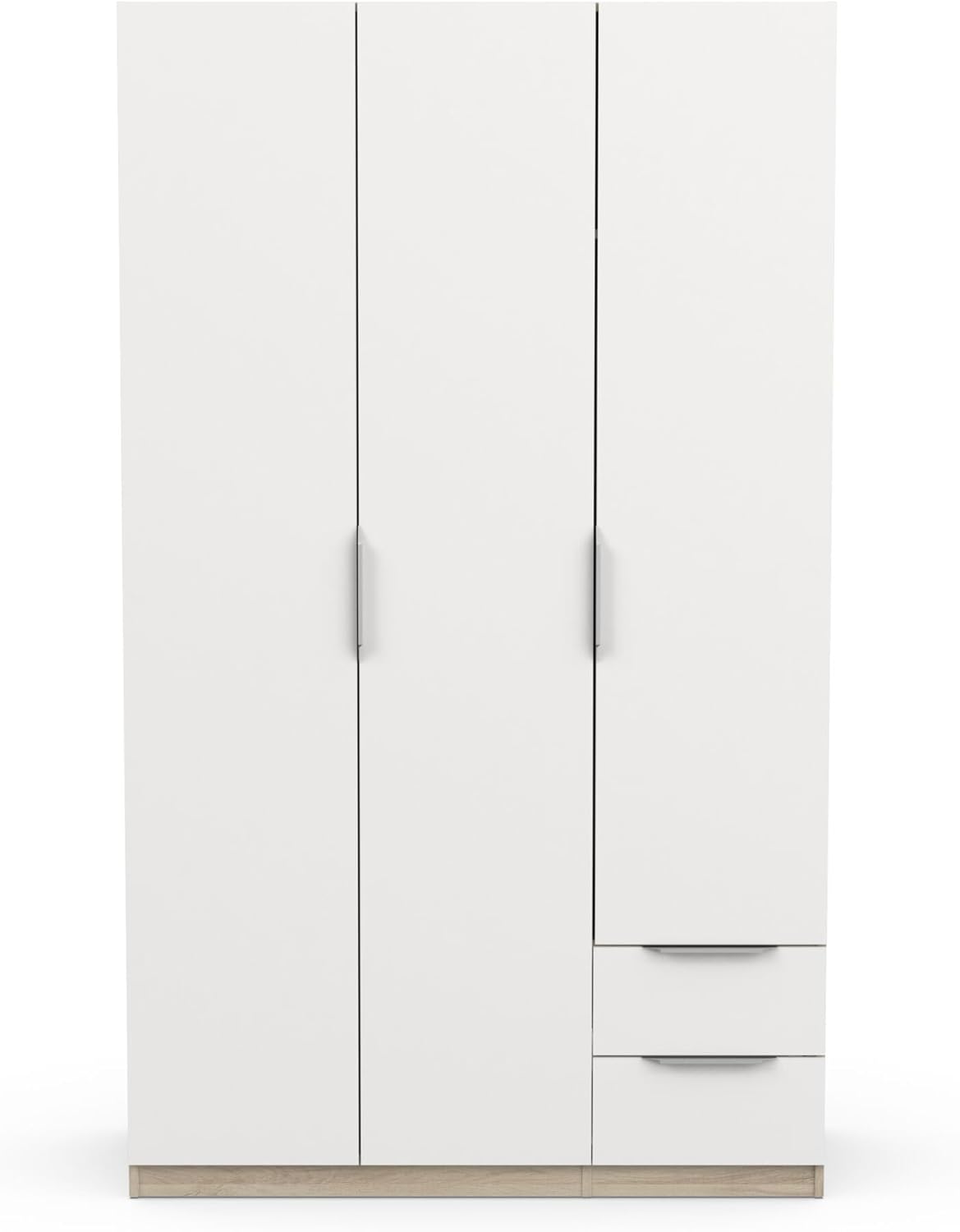 Demeyere 391382 Modern Wardrobe with 3 Doors and 2 Drawers 4 Niches, Kronberg Oak and Matt White, 119.4 x 51 x 203 cm, Engineered Wood, Grey