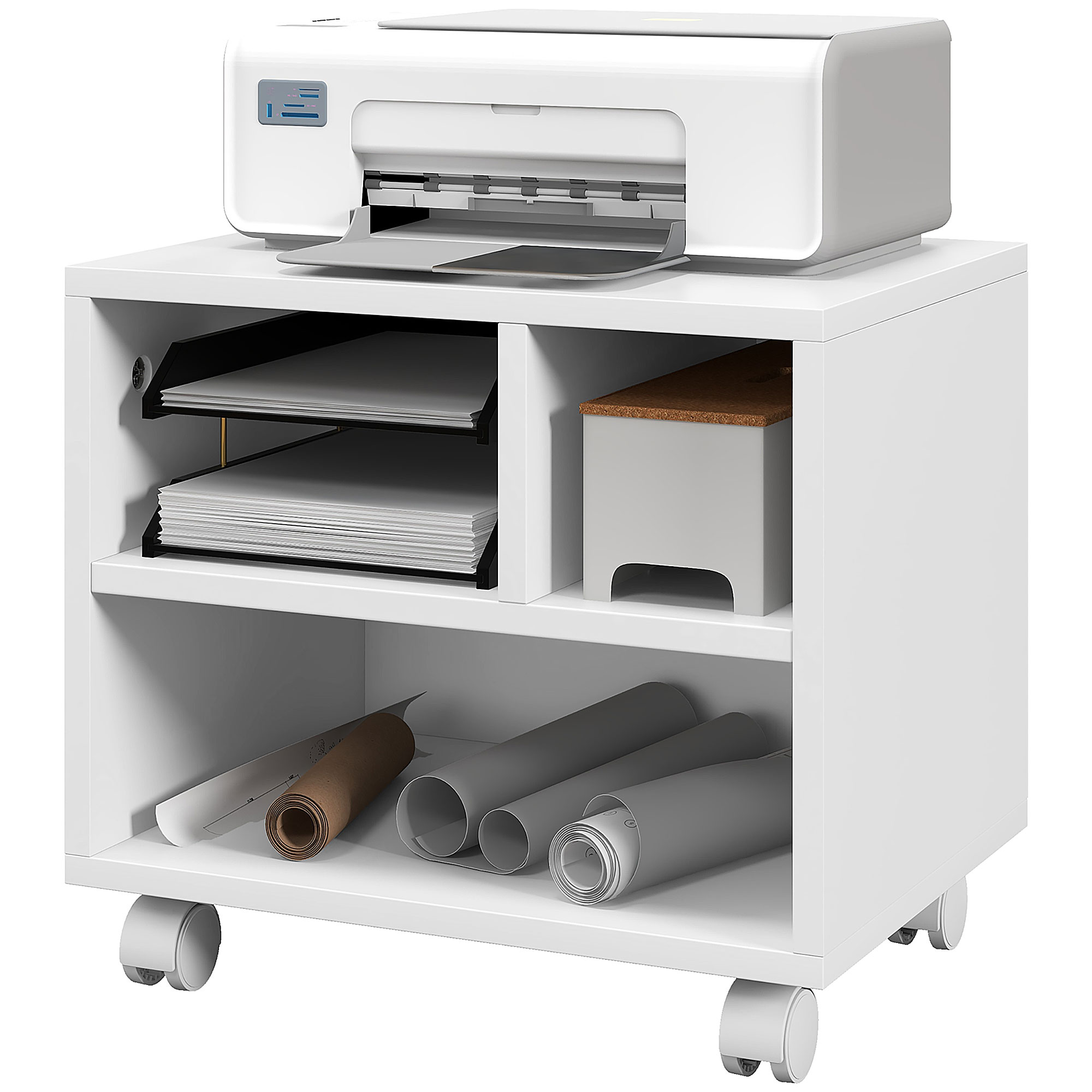 HOMCOM Druckerständer Büromöbel Büro Organizer 4 offene Fächer 40L x 30B x 36H cm weiß