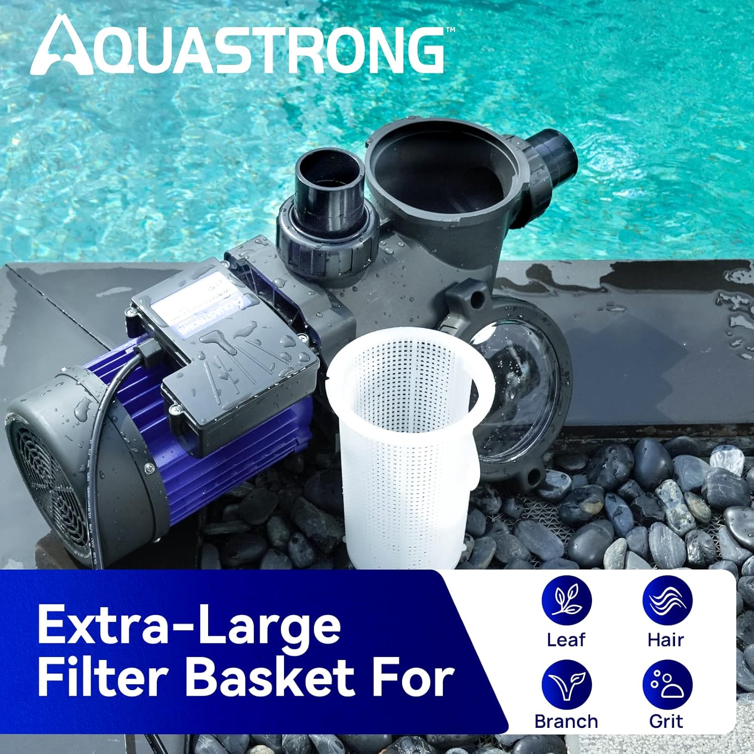 Aquastrong In/Above Ground Pool Pump High Flow Self Primming Swimming Pool Pump Charcoal Black
