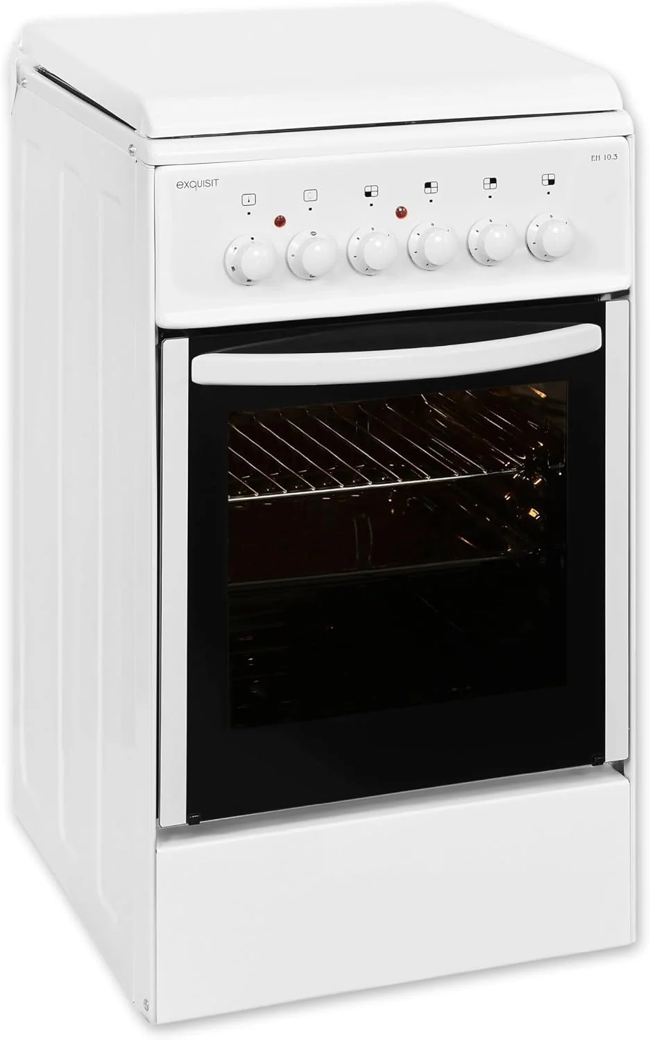 Exquisit Elektroherd, 50 cm, 50 L, Weiß, Standherd EH 10.3 F2, Elektro-Standherd, Masse-Kochfeld, Garraum, Inkl. Deckel