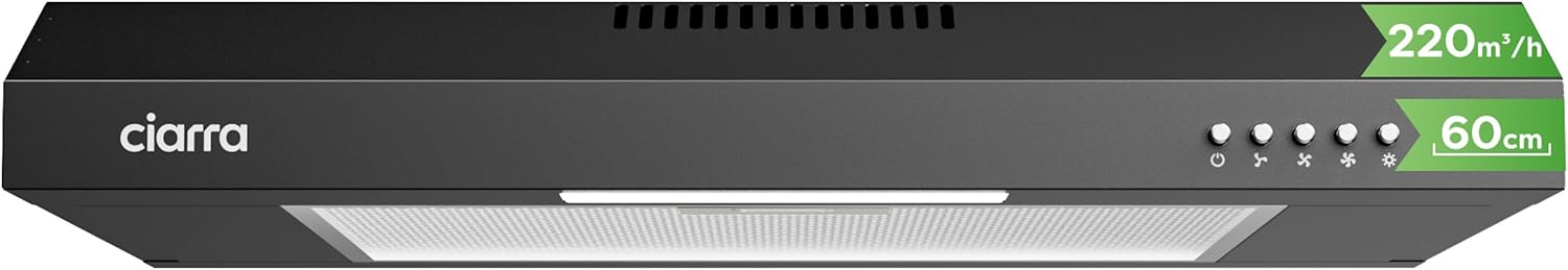 CIARRA Cappa Aspirante 60 cm Sottopensile Cappa da Cucina con Pannello Argento LED Montaggio a Parete con Ventola Estrattore (Bianco)-CAW6903A