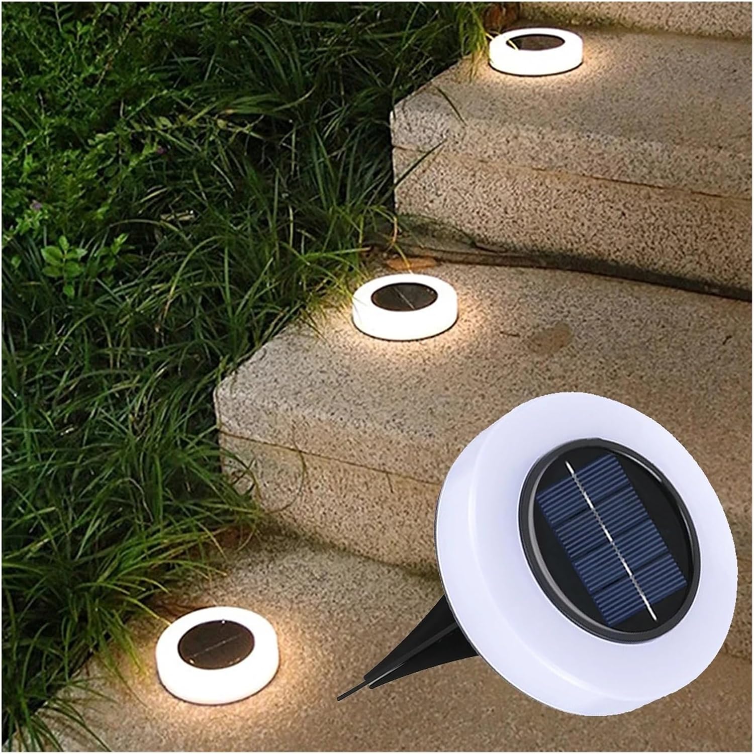 So Power Disk Lichter für den Außenbereich, 8 x 12 LEDs, 4 x 8 Stück, energieeffiziente Landschaftsbeleuchtung für Rasen (Warmweiß, 8 Stück)