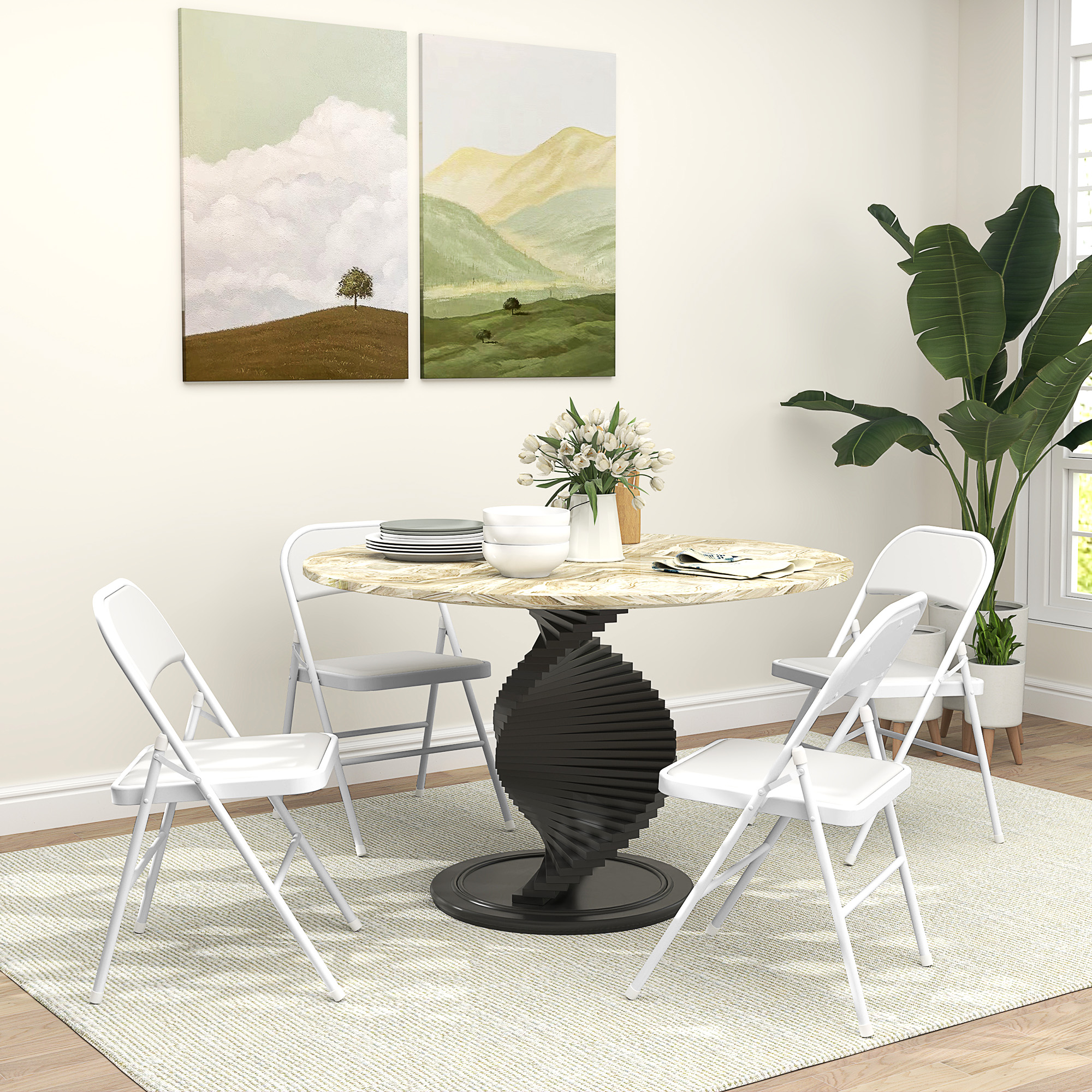 HOMCOM 4er-Set Klappstühle, Tragbare Bürostühle, Metallbeine, Faltstuhl für Büro, Empfang, Wartezimmer, Kunstleder, Weiß