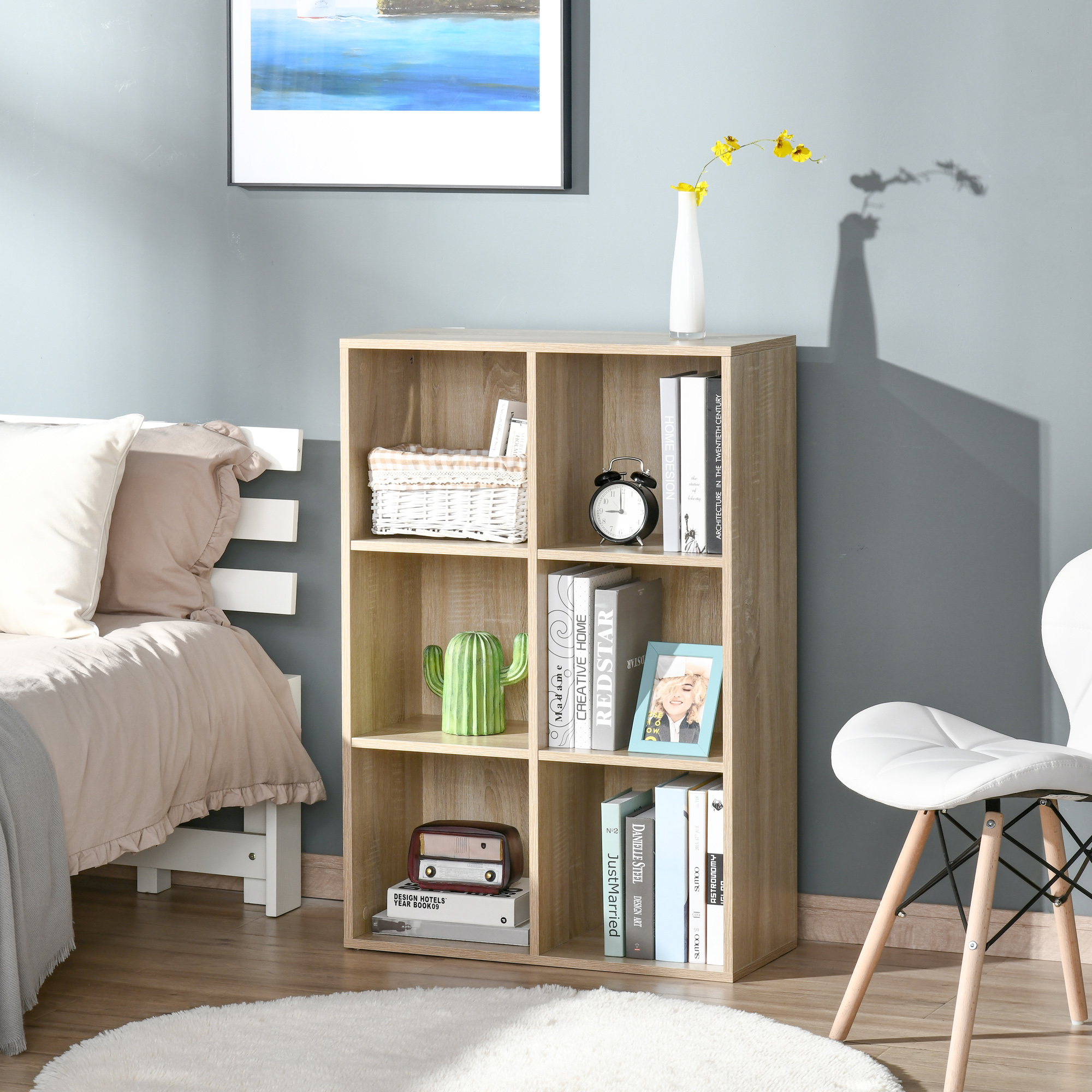 HOMCOM Modernes Würfelregal aus Holz mit 6 Fächern, 65,5x30x97,5 cm, Farbe Eiche