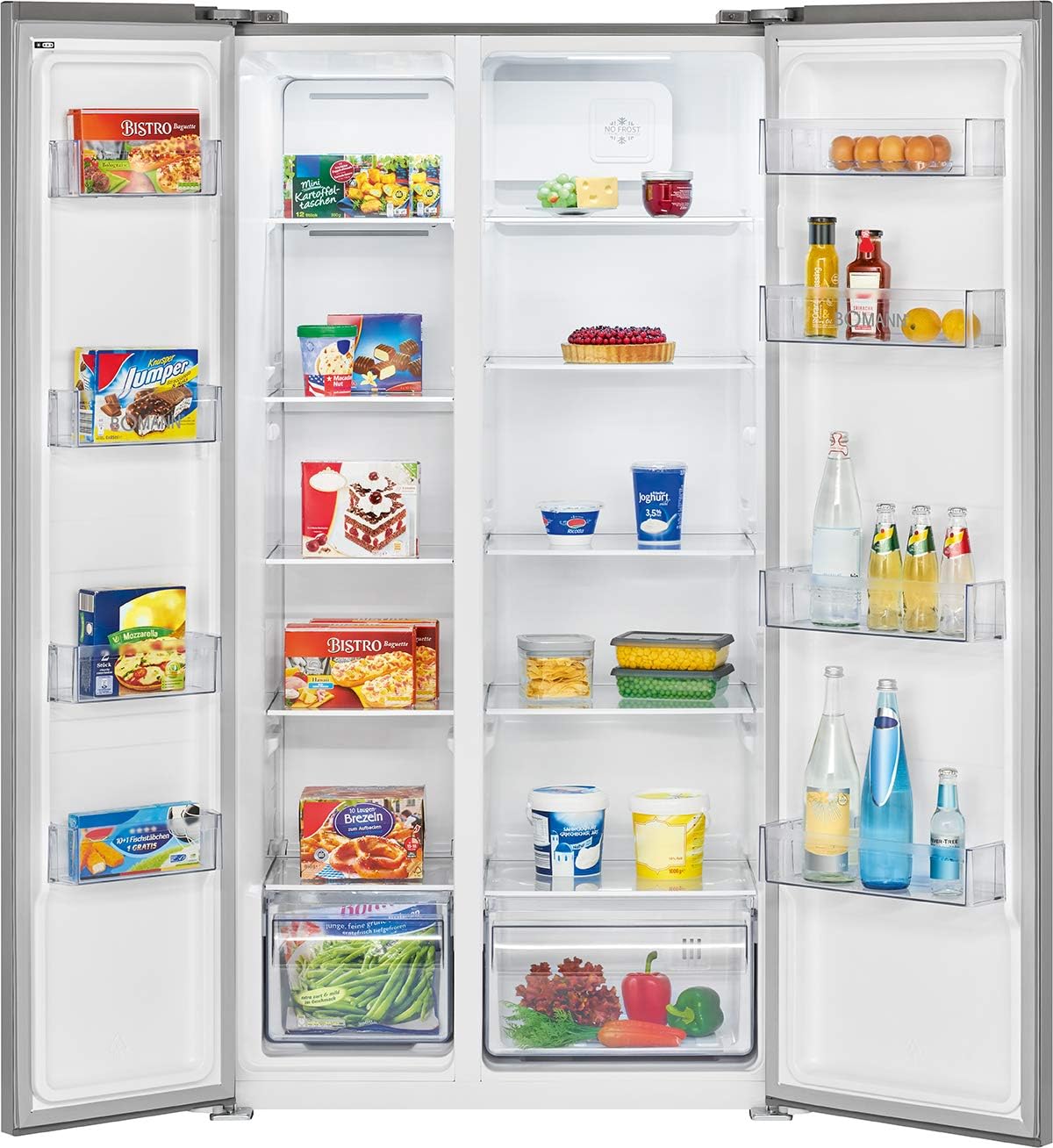 Bomann® French Door Kühlschrank No Frost | Kühl-Gefrier-Kombinationen mit Total No Frost | Kühlschrank mit Gefrierfach 400L | Side by Side Kühlschrank mit MultiAirflow-System | KG 7354 Edelstahl