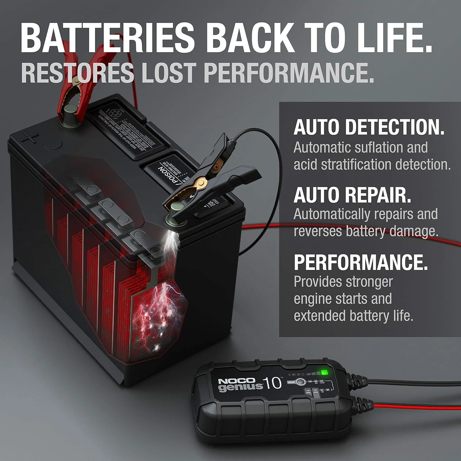 NOCO GENIUS10: 10A 6V/12V Smart Battery Charger, Maintainer and Desulfator