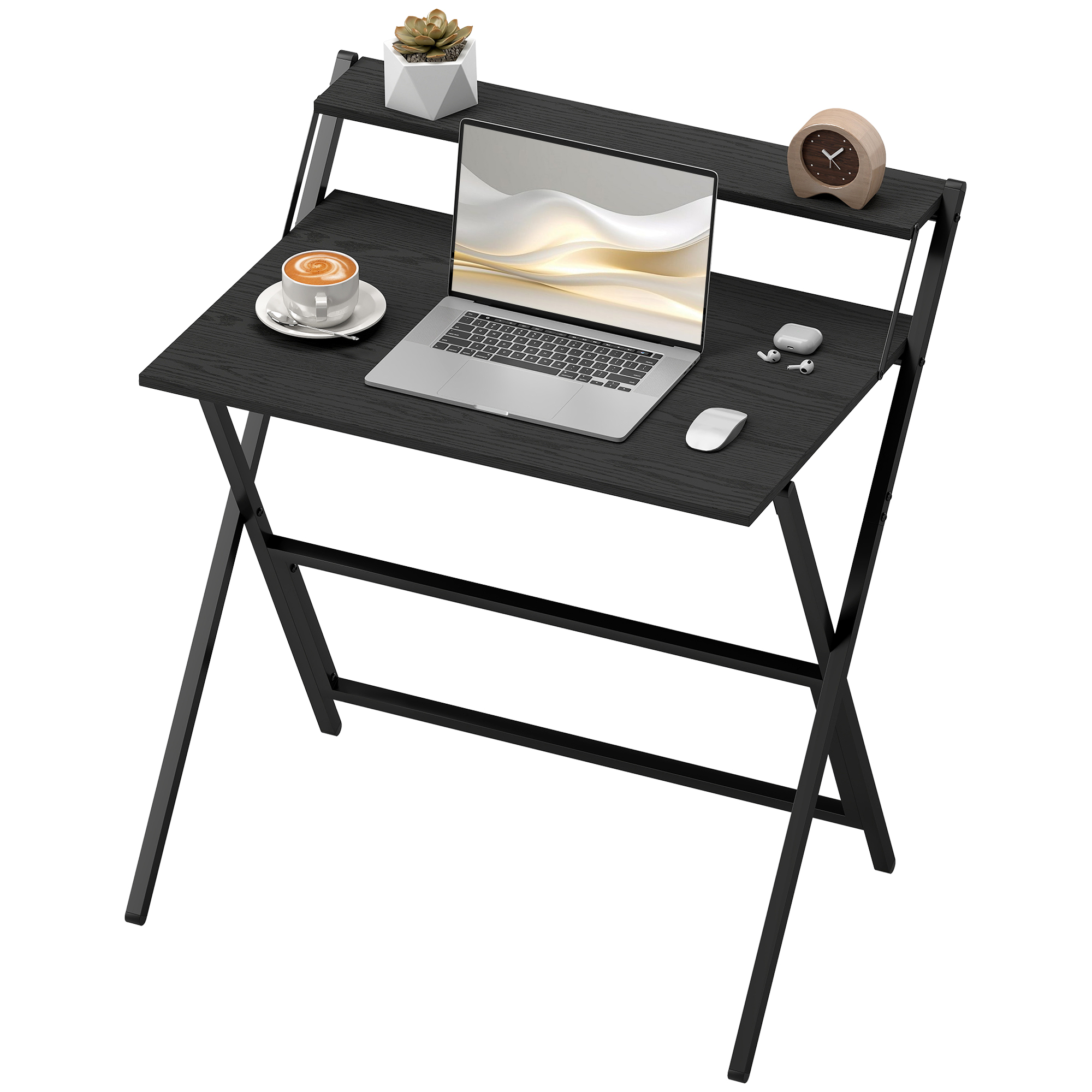 HOMCOM Schreibtisch Klappbar mit Monitorregal, 81,5x62x86,5 cm, Schwarz