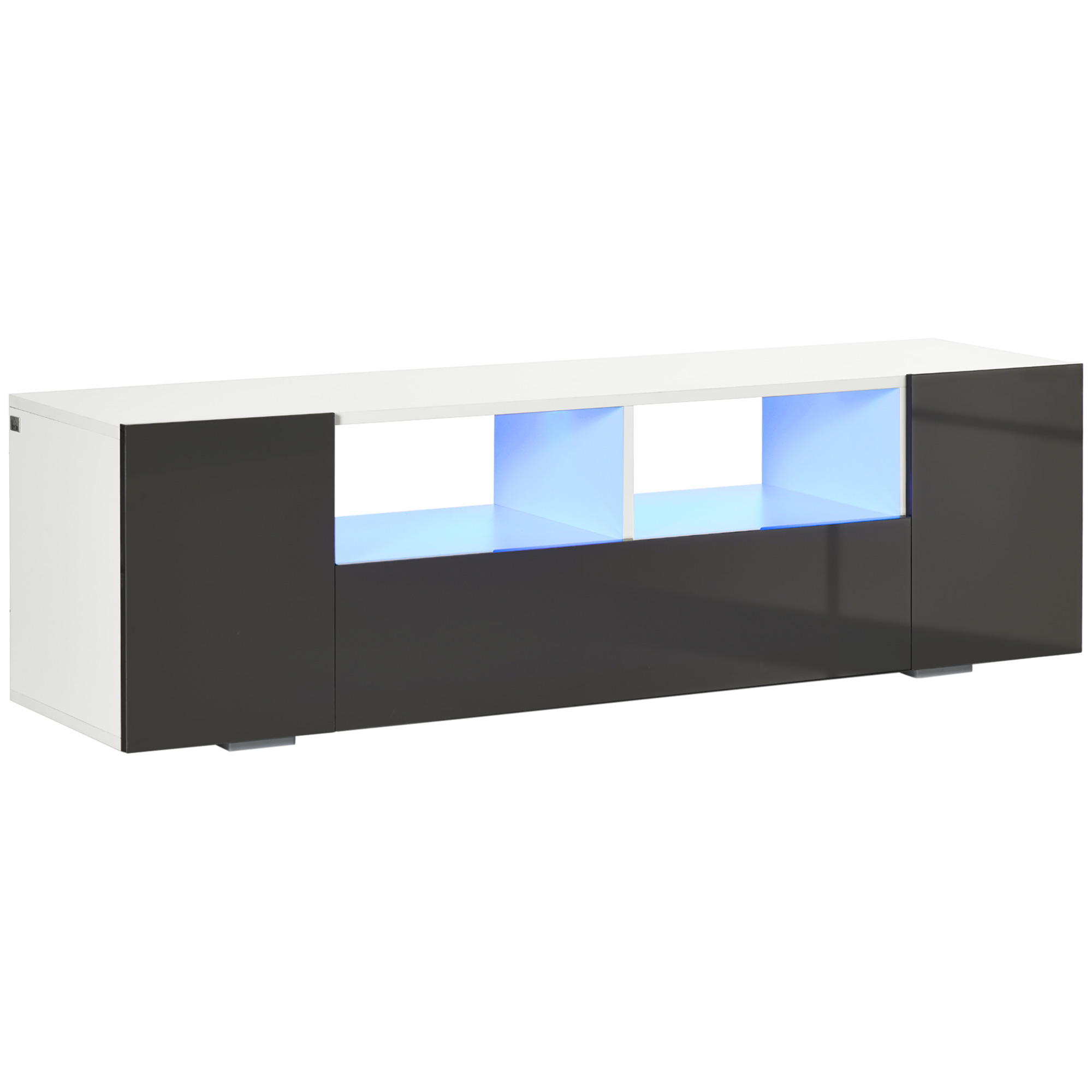 HOMCOM TV-Möbel LED-Bank mit 2 Regalen und Schränken 137 x 35 x 42 cm Weiß Grau lackiert