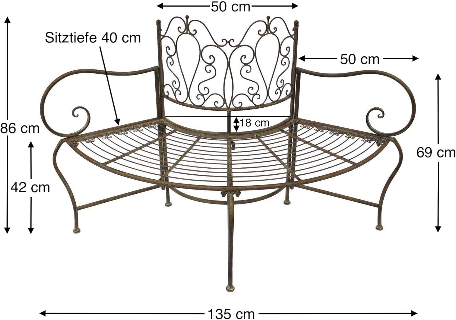 DanDiBo Round Metal Garden Bench 2 Seats, 135 cm