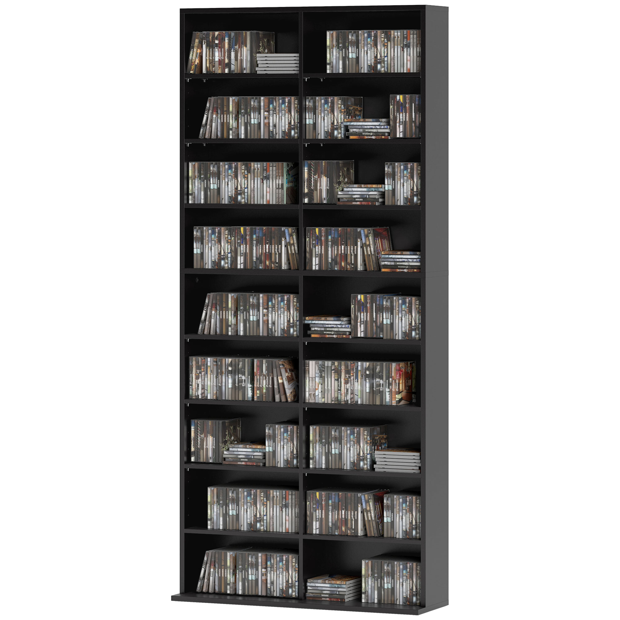 HOMCOM CD-Regal mit 14 verstellbaren Regalen, Kapazität 640 CDs/360 DVDs, 78,5x24x175 cm, Schwarz
