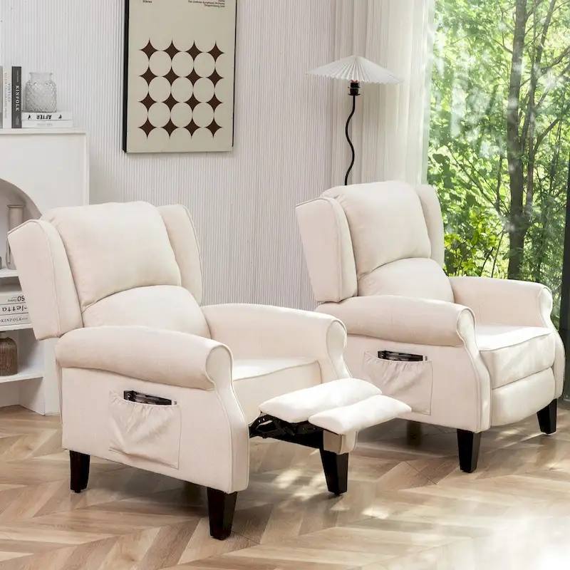 Manual Pushback Recliner Adjustable Accent Chair Wingback Armchair Set of 2