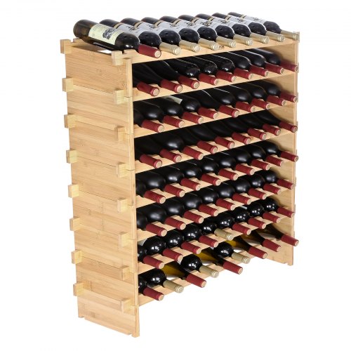 VEVOR Weinregal Weinständer für 72 Flaschen, BambusßFlaschenregal mit 8 Fächern, Stapelbar Vintage Weinständer Metall für Keller, Bar, Lagerraum usw. Flaschenhalter Weinflaschenregal 80 kg Belastbar