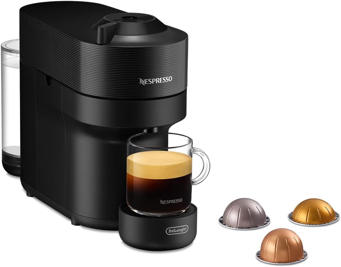 De'Longhi Nespresso Vertuo Pop ENV90.B, Capsule Coffee Machine with Centrifusion Technology, 4 Sizes in Cup, Including Welcome Set with 12 Capsules, 1260W, Liquorice Black