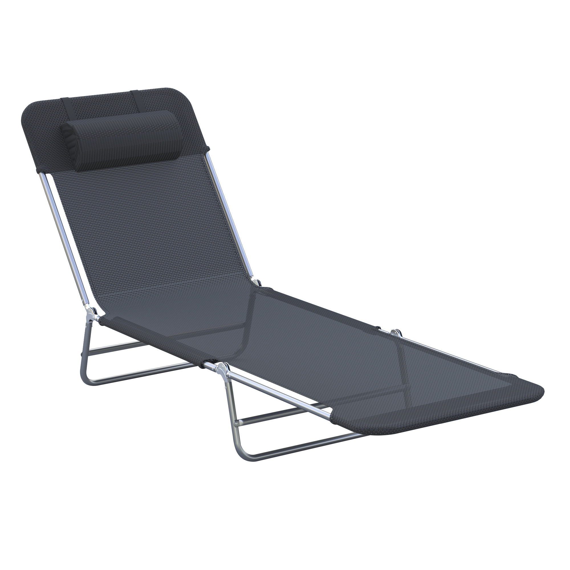 Outsunny Sonnenliege klappbar Gartenliege mit Kopfkissen Liegestuhl verstellbar mit 5-Fach Campingliege bis 120kg belastbar für Garten, Balkon und Pool geeignet, 4 Farben(Schwarz)