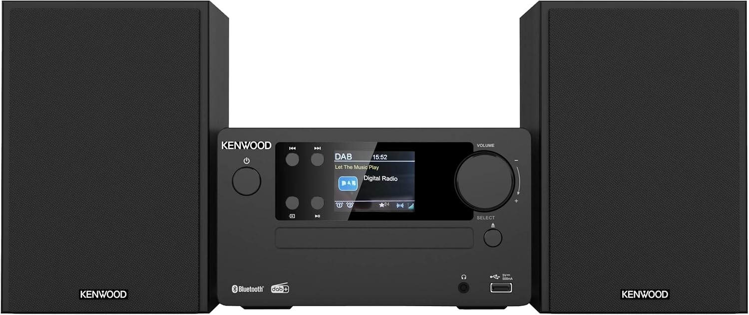 KENWOOD, Sistema Micro HiFi Stereo M-725DAB-S, con Ricevitore Radio DAB+, Lettore CD e Presa USB, Bluetooth per Audio-Streaming V5.0 (A2DP), Display a Colori 2,4