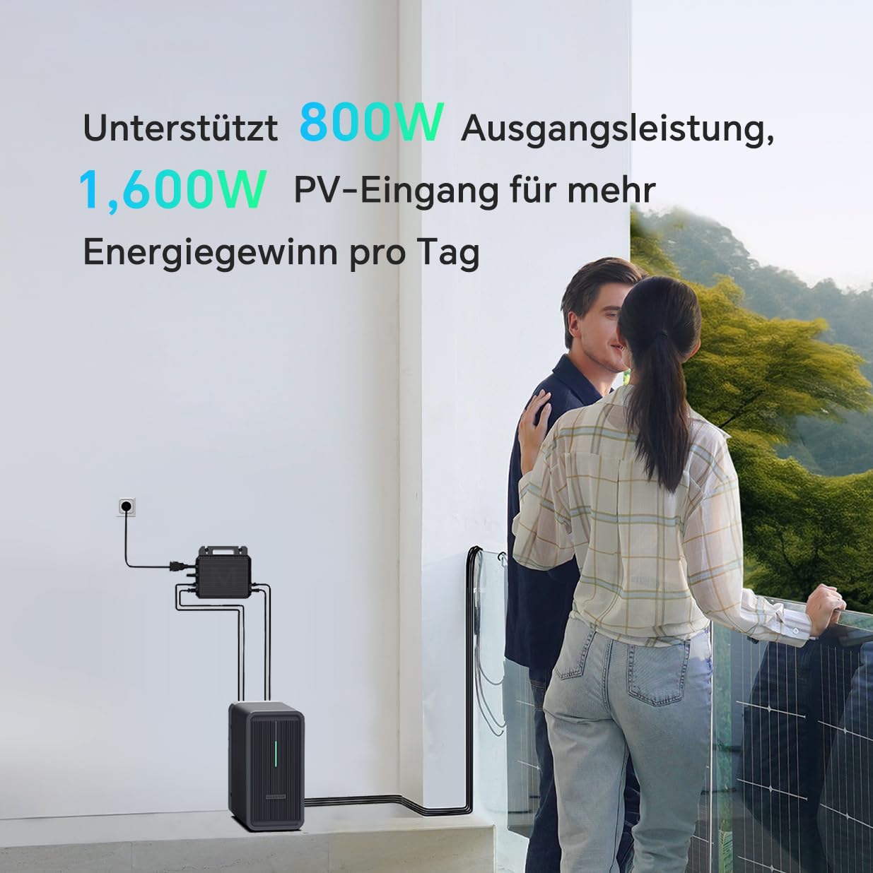 Marstek B2500 Balkonkraftwerk mit Speicher/500W Solarpanel/Intelligenter Zähler: 19% MwSt, 4480Wh LiFePO4 Solarbank Speicher, 2 MPPTs, 1600W Max. PV Solareingang & 800W DC-Ausgang, IP65, Plug&Play