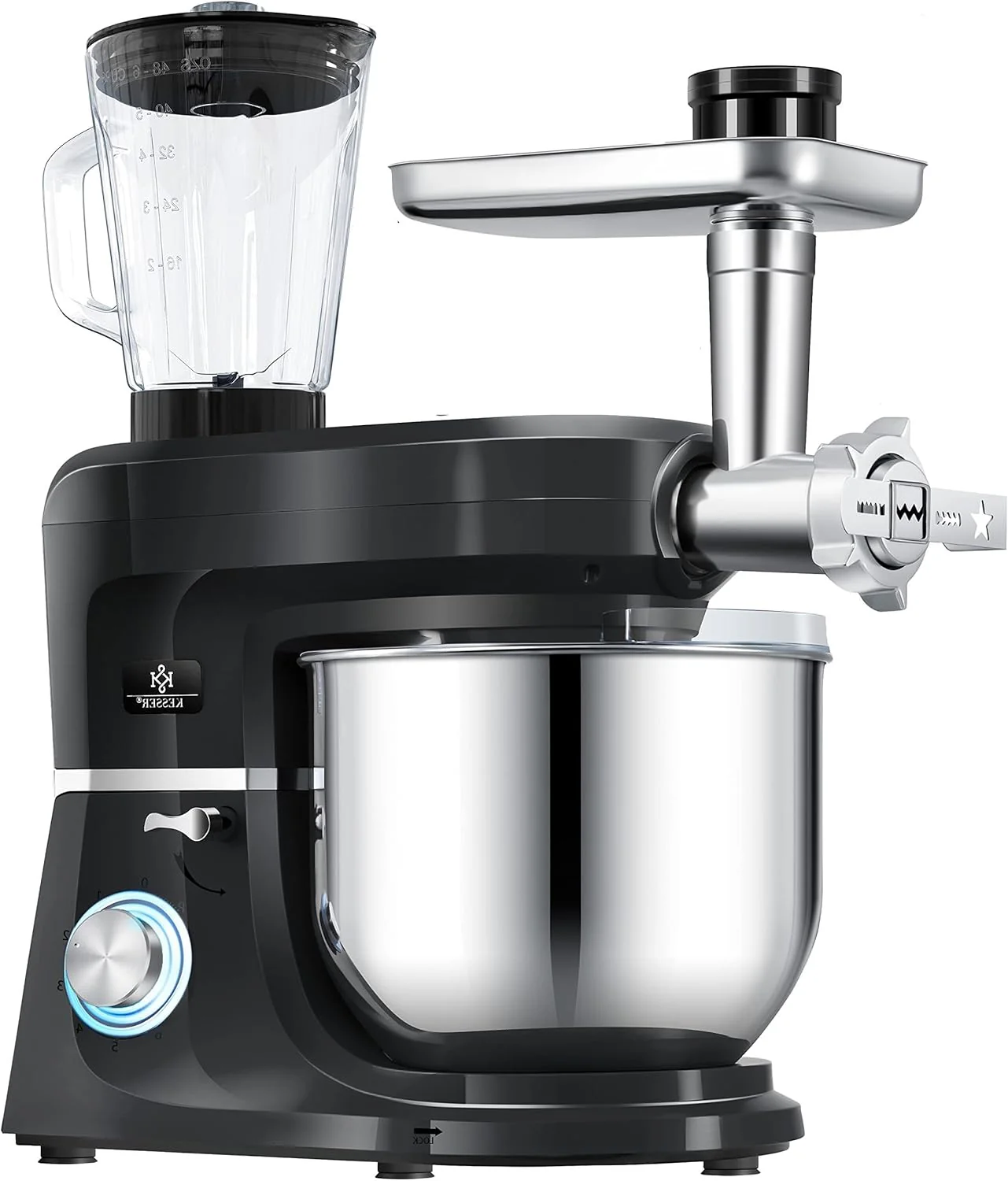 KESSER® 3 in 1 Universal Küchenmaschine K-KM 3000 mit Fleischwolf Knetmaschine Multifunktionale Rührmaschine 5,5L Schüssel mit 3 Rührwerkzeuge, 1,5L Entsafter, Zubehör-Set, Pasta & Gebäckformen