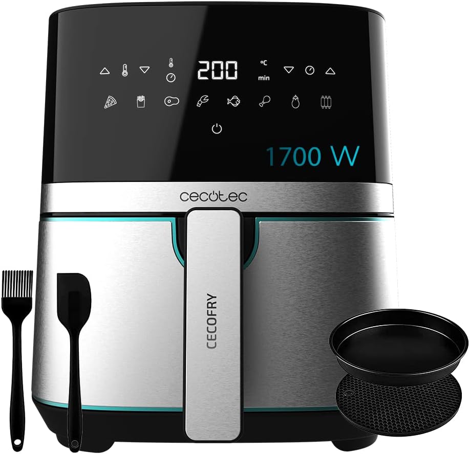 Cecotec Air Fryer 5.5L - Air Fryer Cecofry Full InoxBlack 5500 Pro. 1700W, Digital, Touch Panel, Stainless Steel Finishes, PerfectCook Technology, Thermostat, 8 Modes